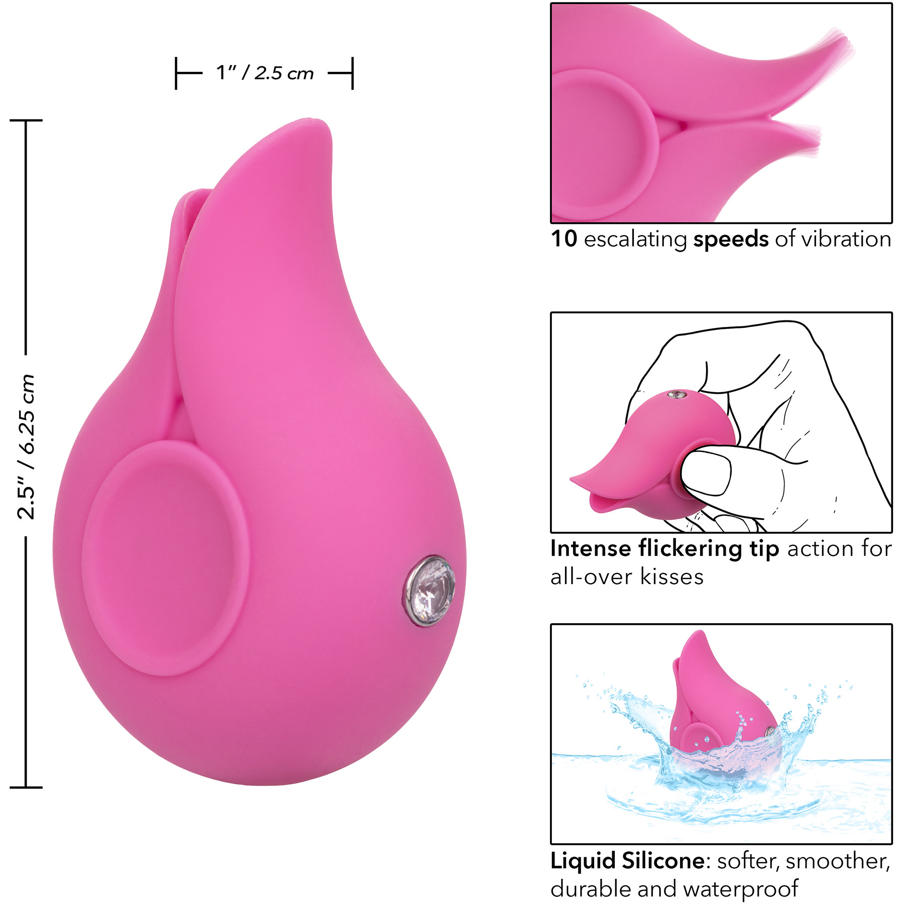 LuvMor Kisses Rechargeable Silicone Waterproof Clitoral Vibrator - Measurements