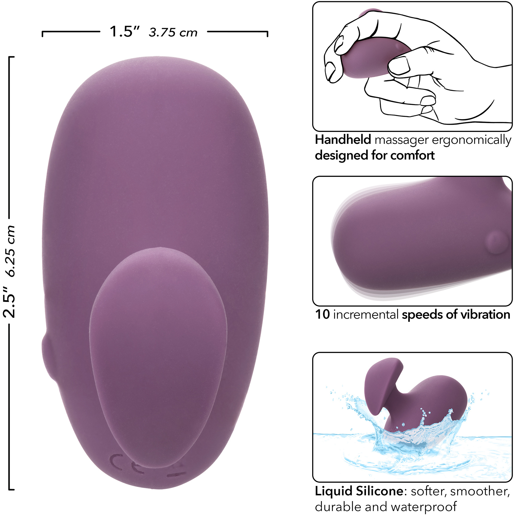 Mod Touch Rechargeable Waterproof Silicone Clitoral Stimulator - Measurements