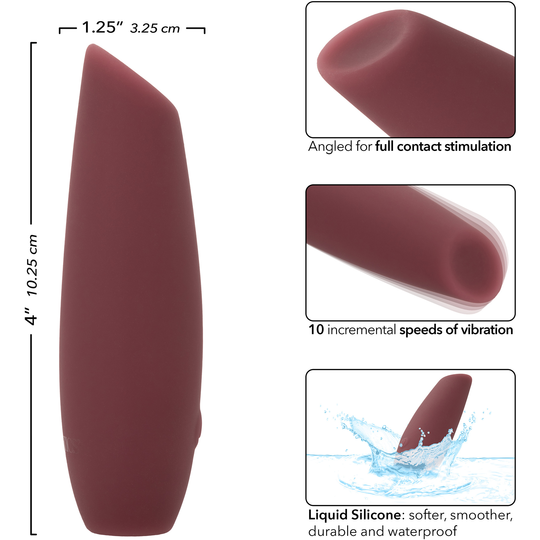 Mod Tilt Rechargeable Waterproof Silicone Clitoral Stimulator - Measurements