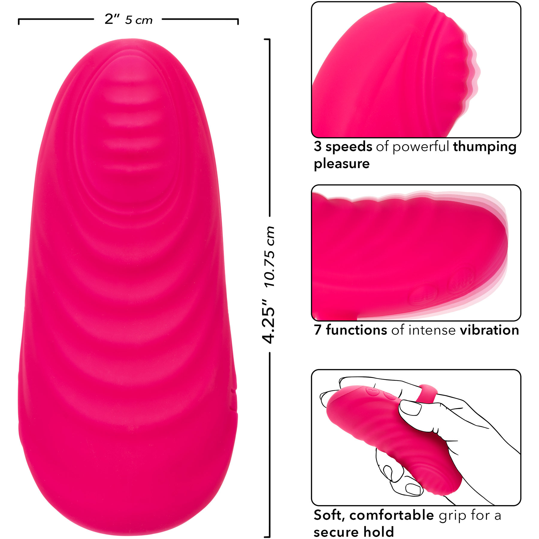 Envy Handheld Thumping Massager Rechargeable Silicone Waterproof Finger Vibrator - Measurements