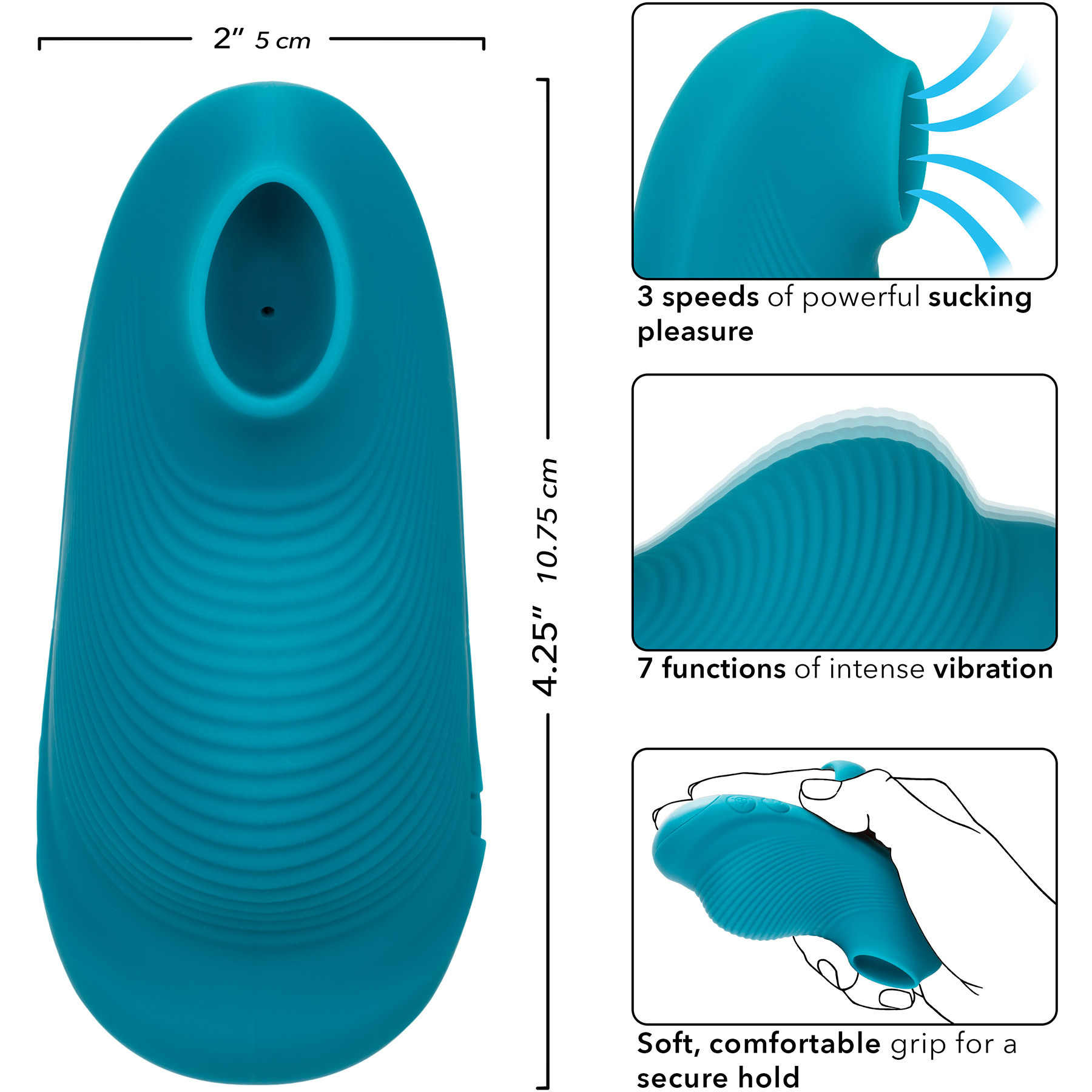 Envy Handheld Suction Massager Rechargeable Silicone Finger Vibrator - Measurements