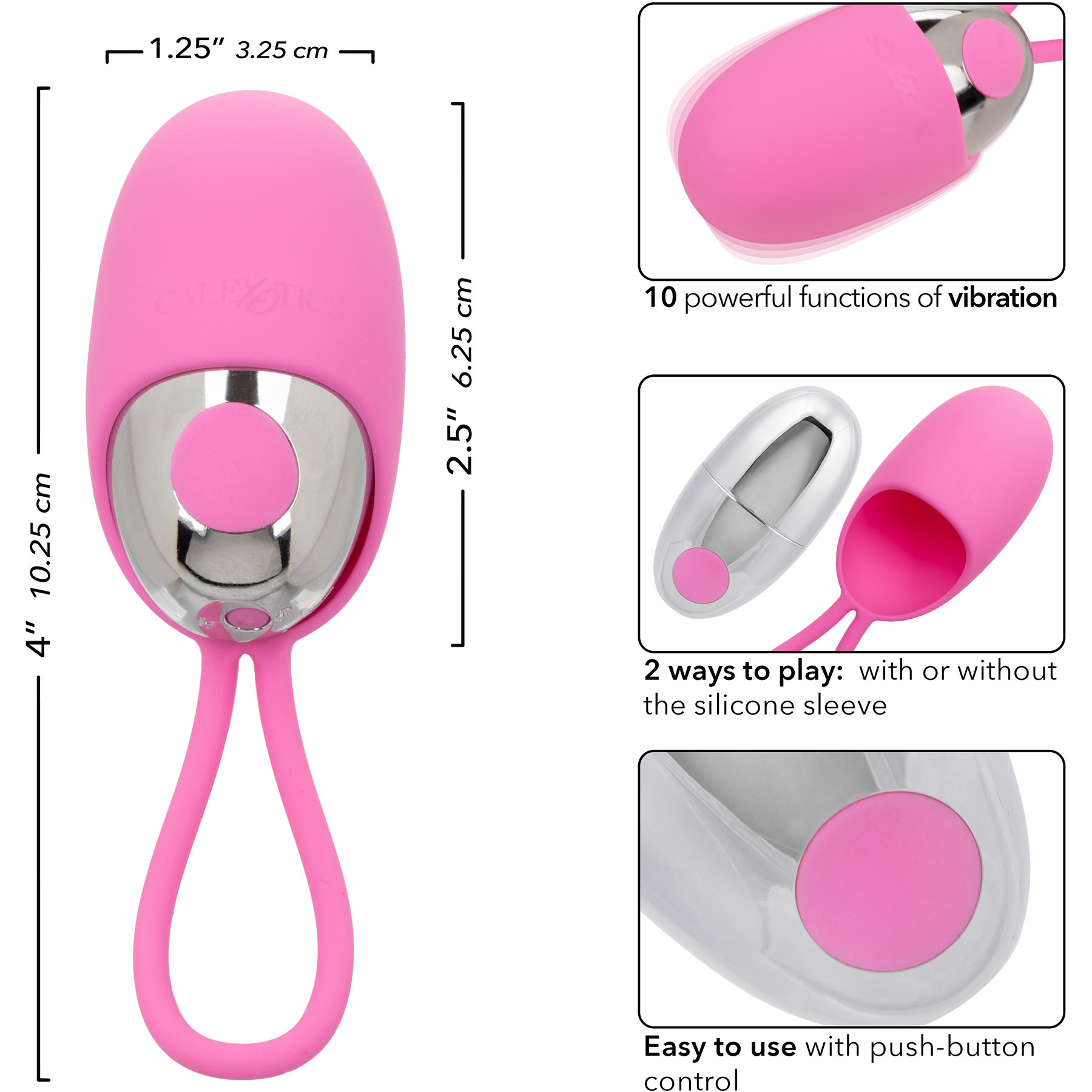 Turbo Buzz Rechargeable Bullet Vibrator With Removable Silicone Sleeve - Measurements