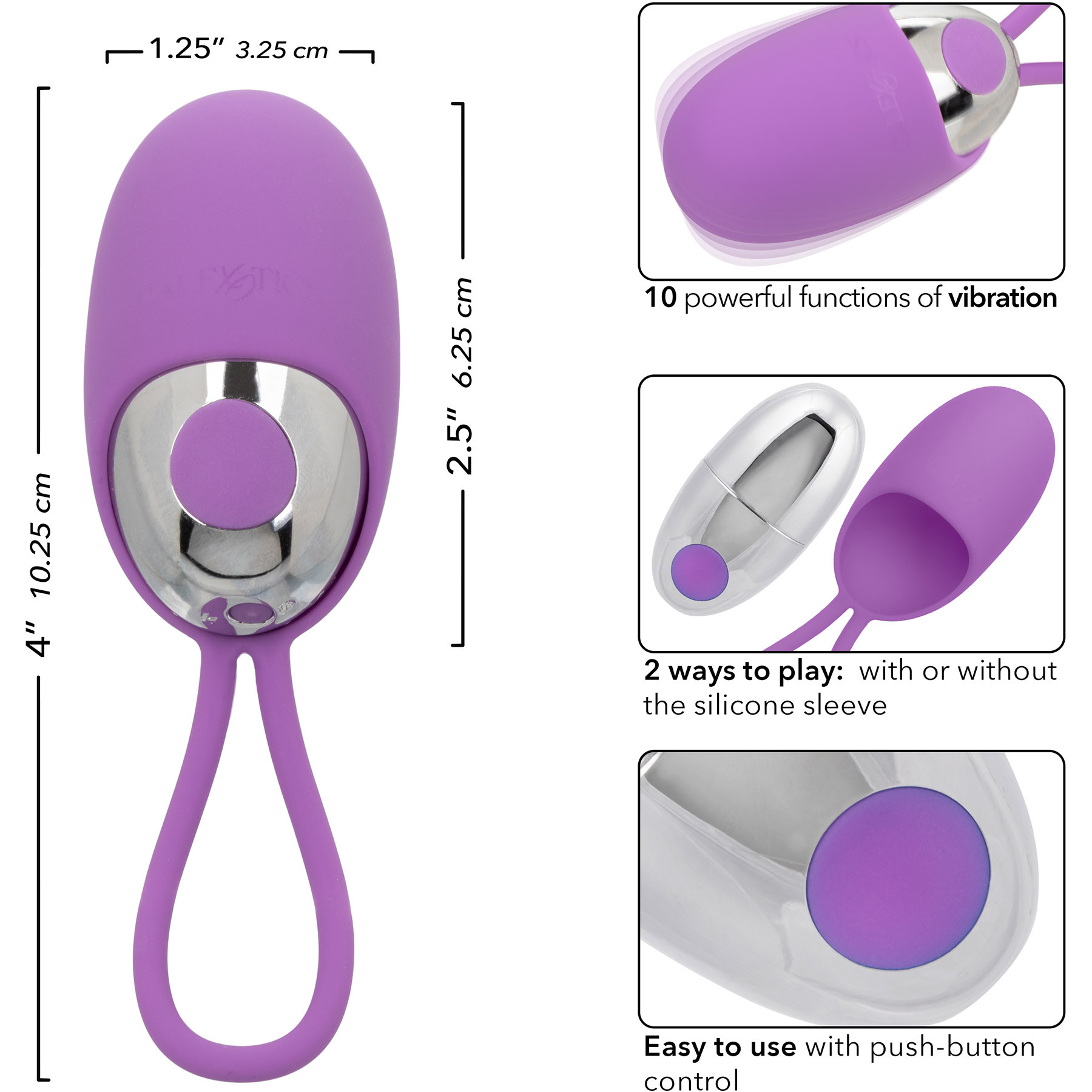 Turbo Buzz Rechargeable Bullet Vibrator With Removable Silicone Sleeve - Measurements