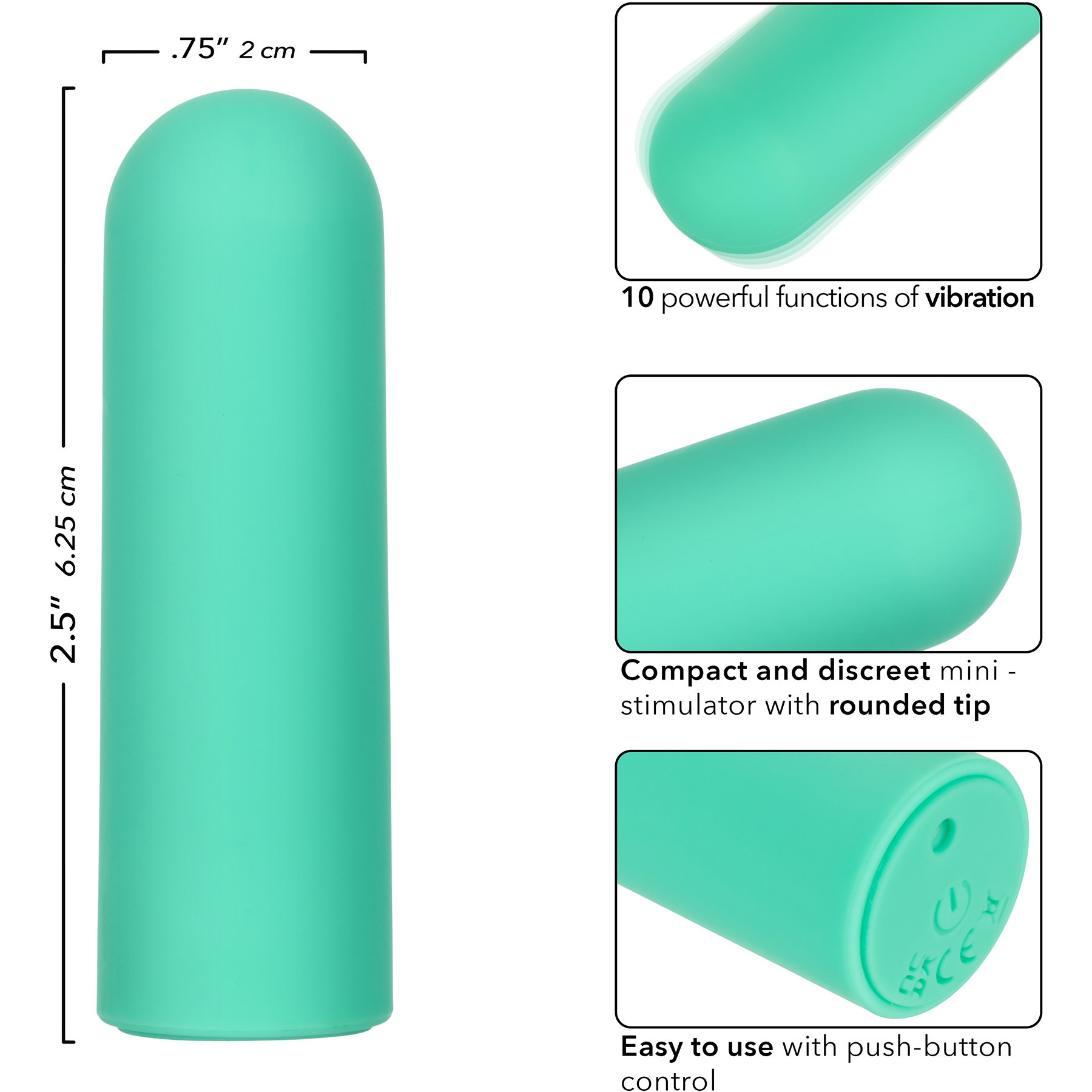Turbo Buzz Rounded Mini Bullet Rechargeable Waterproof Vibrator - Measurements