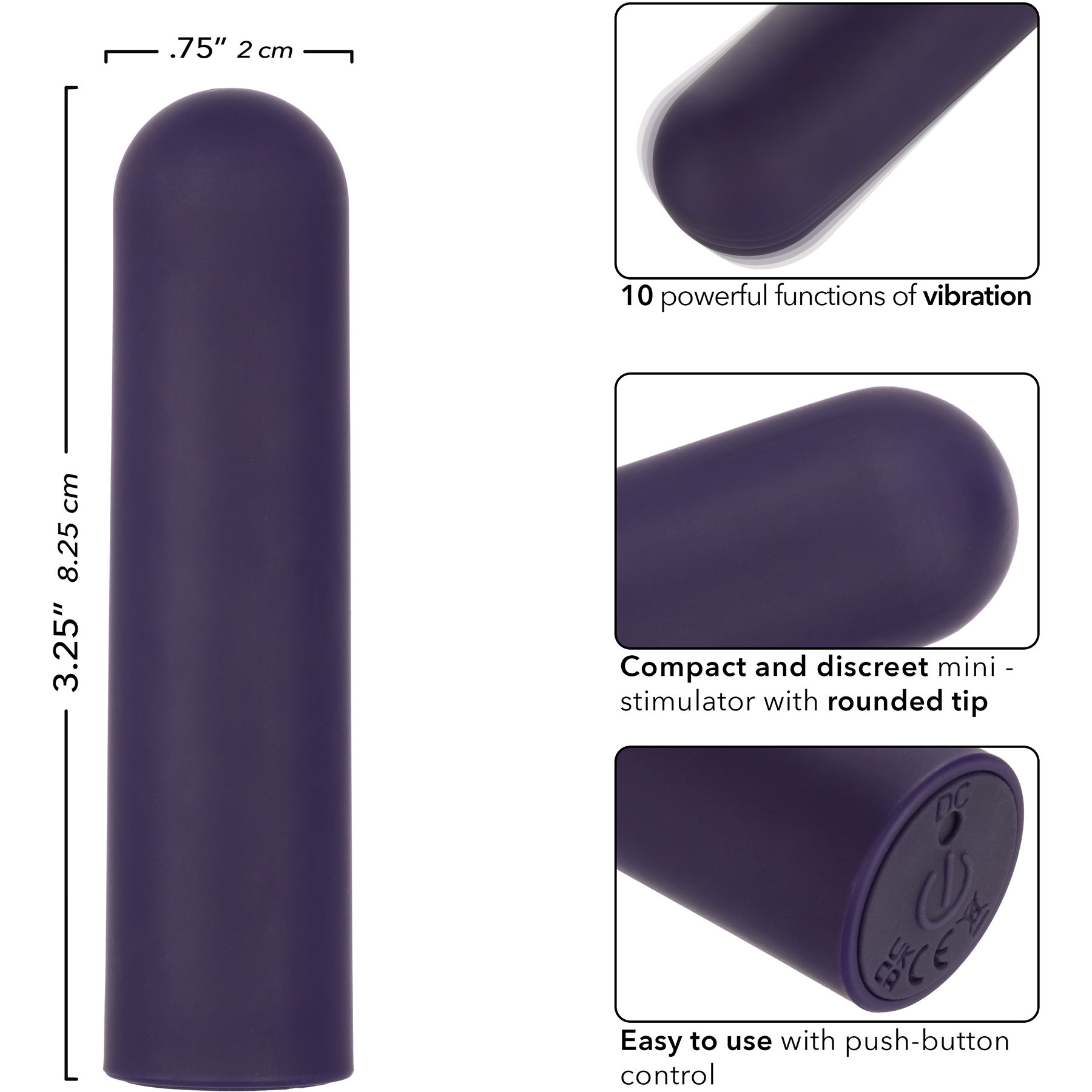 Turbo Buzz Rounded Bullet Rechargeable Waterproof Vibrator - Measurements
