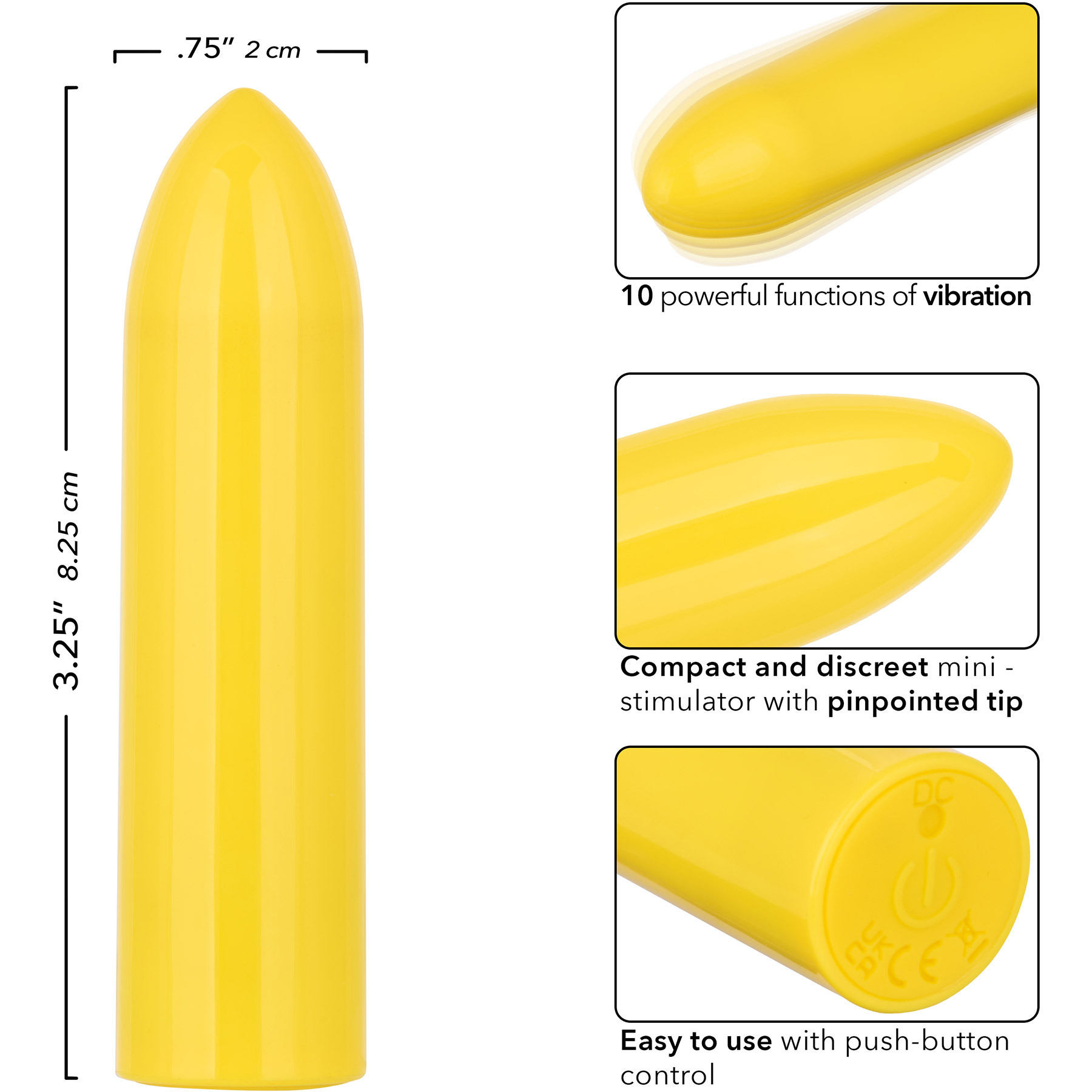 Turbo Buzz Classic Bullet Rechargeable Waterproof Vibrator - Measurements