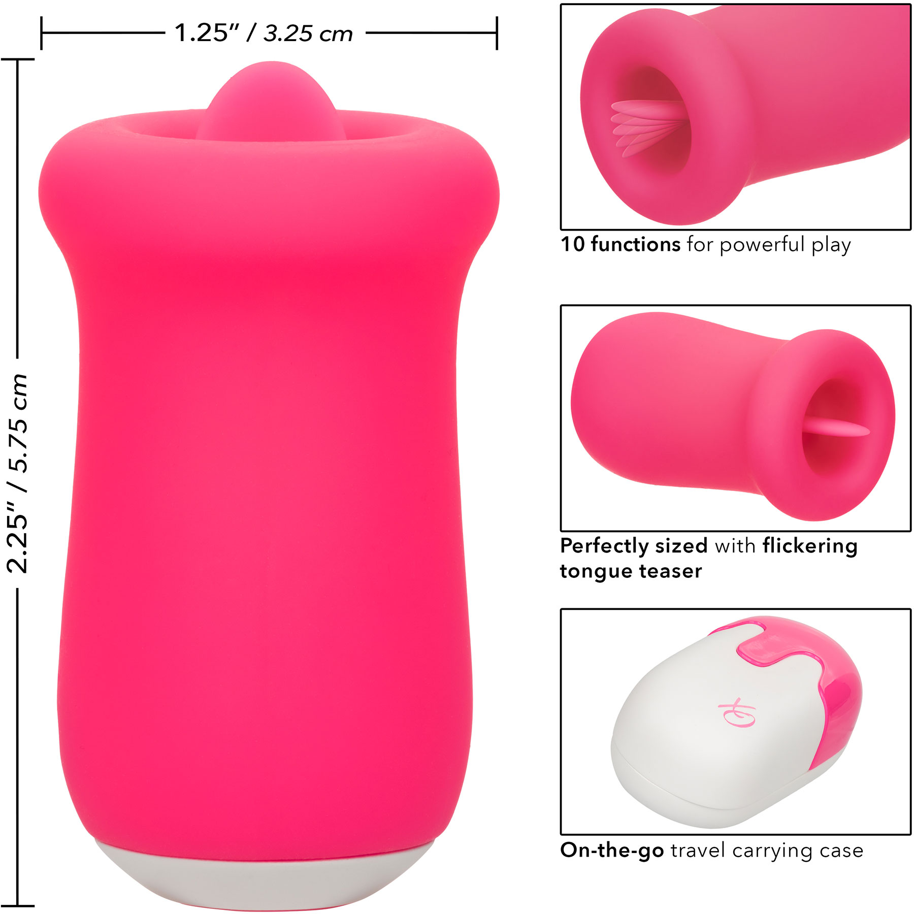 Sugar Craze Rechargeable Waterproof Silicone Flickering Clitoral Stimulator - Measurements