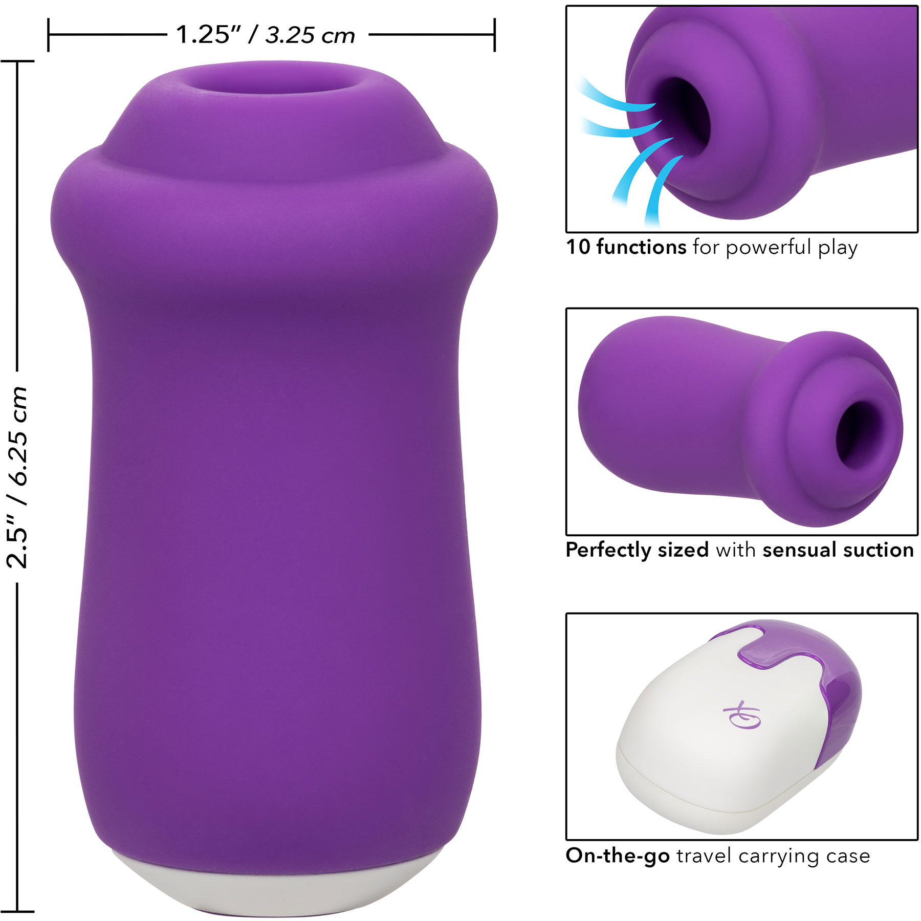 Sugar Rush Silicone Pressure Wave Clitoral Suction Stimulator With Vibration - Measurements