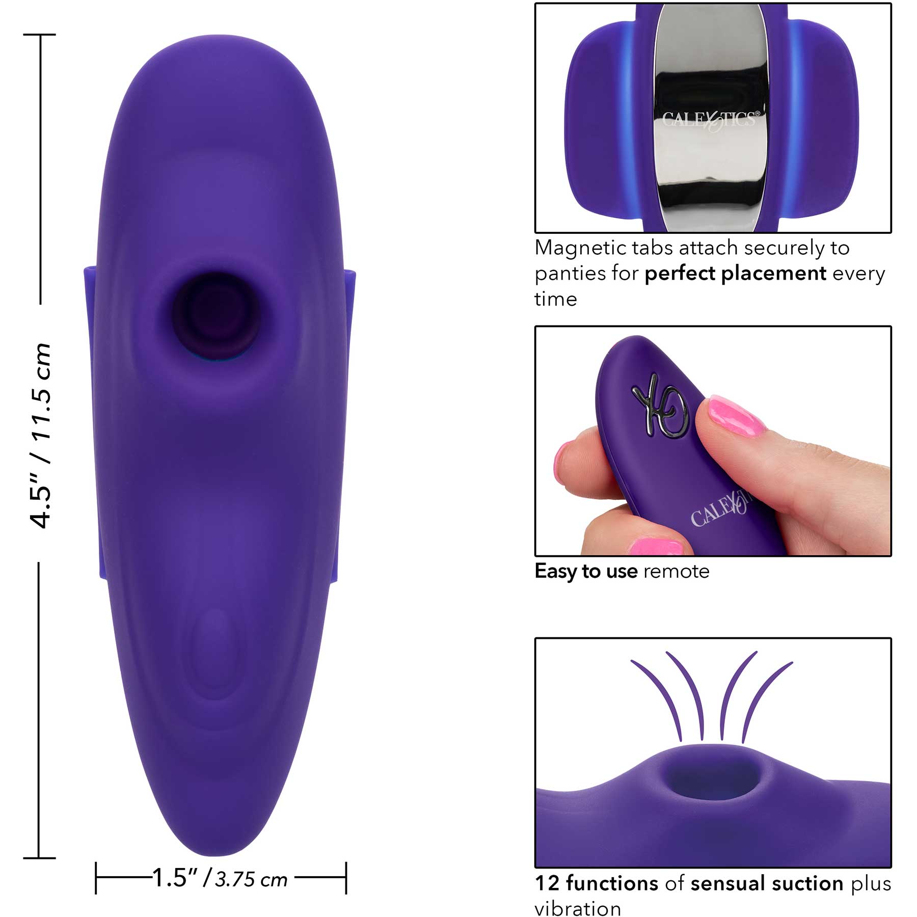 Lock-N-Play Remote Suction Rechargeable Silicone Panty Teaser With Remote By CalExotics - Measurements