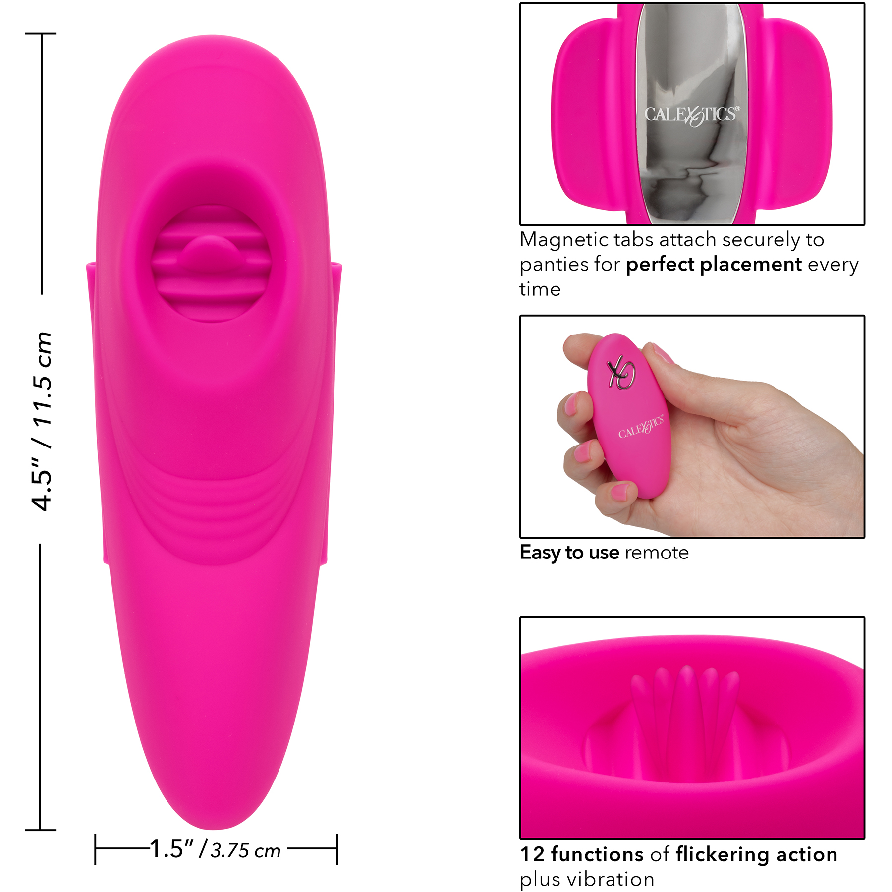 Lock-N-Play Remote Flicker Rechargeable Silicone Panty Teaser With Remote By CalExotics - Measurements