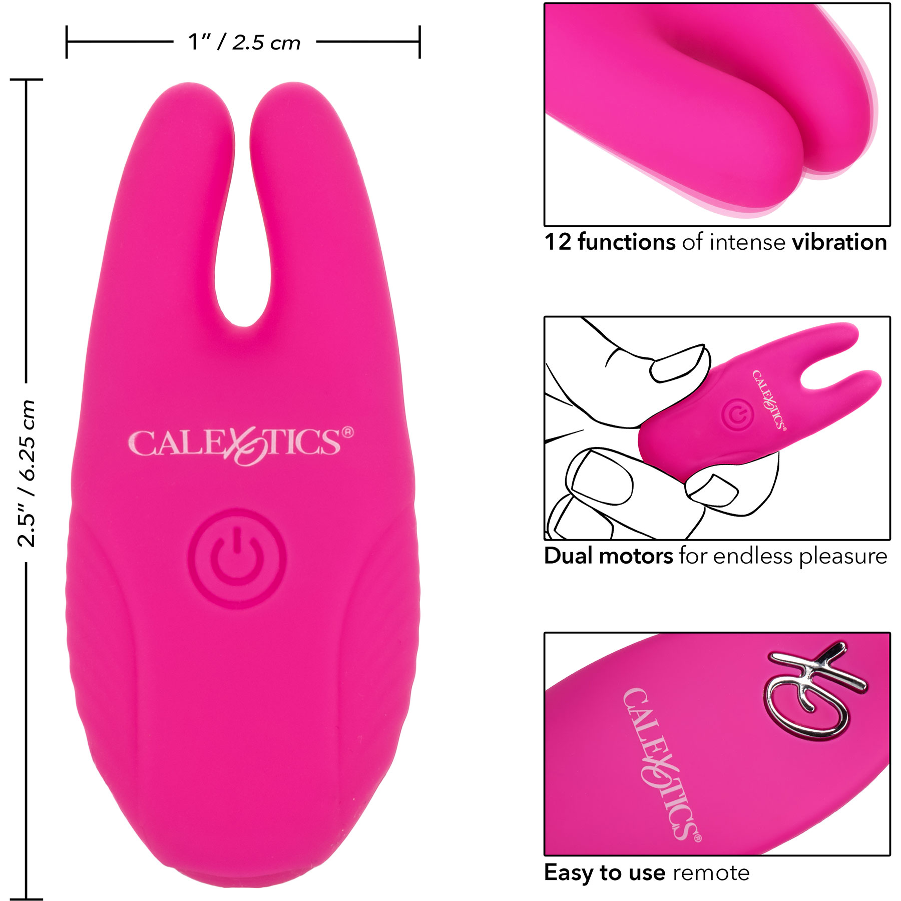 Silicone Remote Rechargeable Nipple Clamps By CalExotics - Measurements