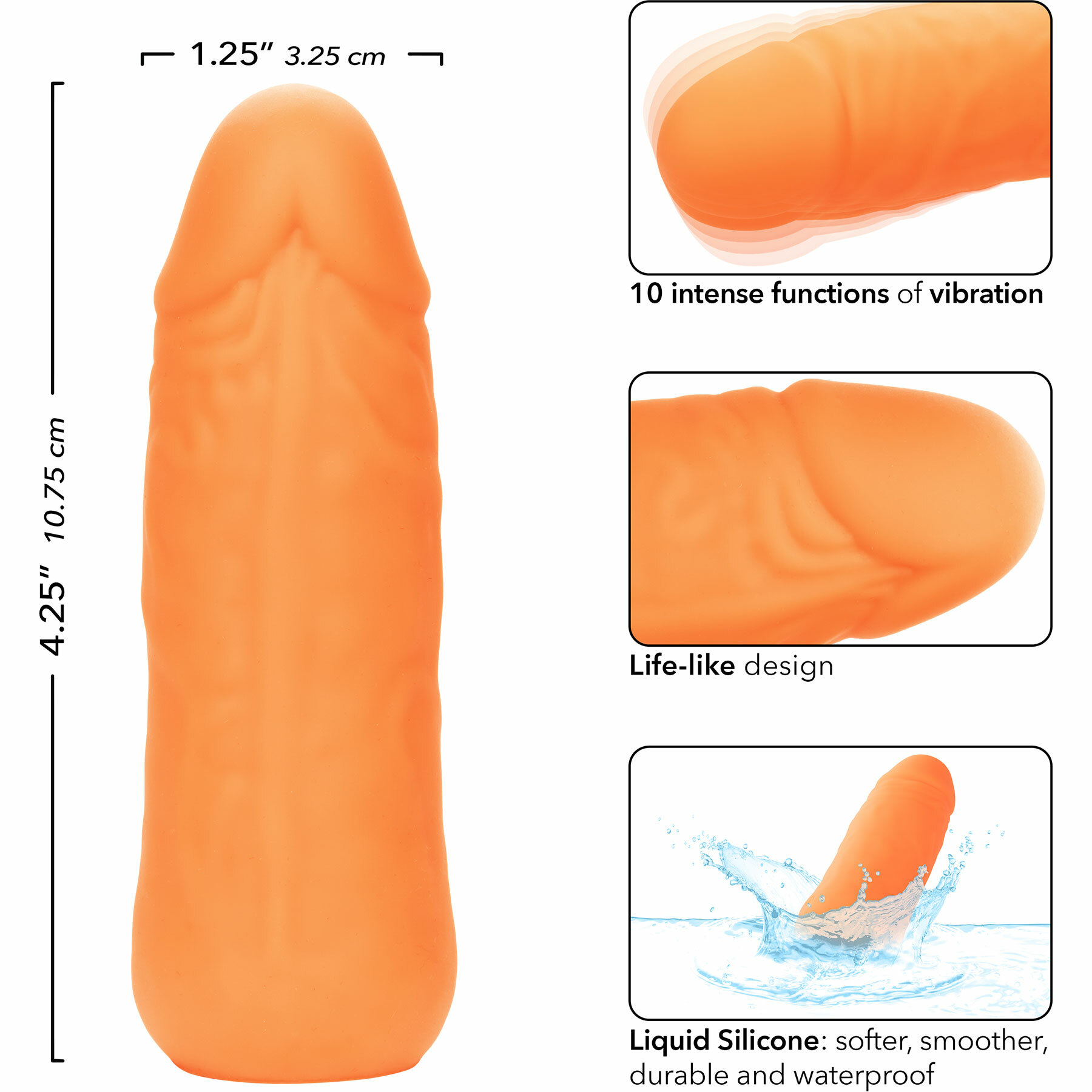 Mini Vibrating Studs Rechargeable Waterproof Silicone Dildo - Measurements