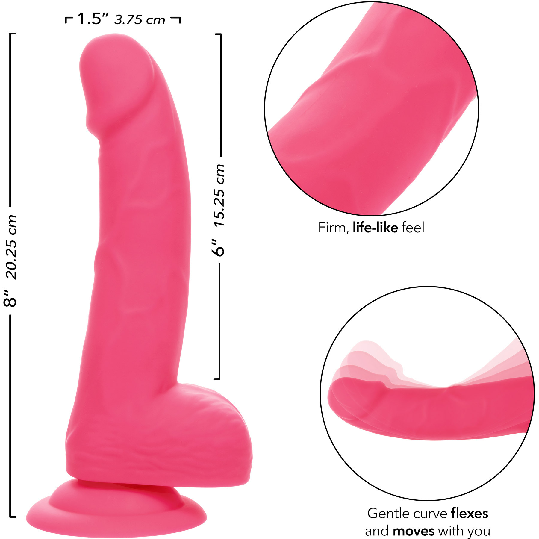 Studs 6" Neon Silicone Realistic Suction Cup Dildo - Measurements