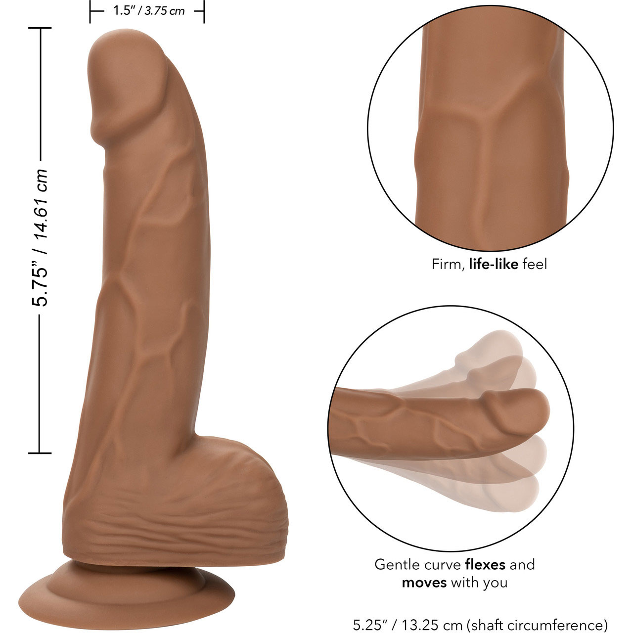 Silicone Studs Realistic 6" Suction Cup Dildo - Measurements