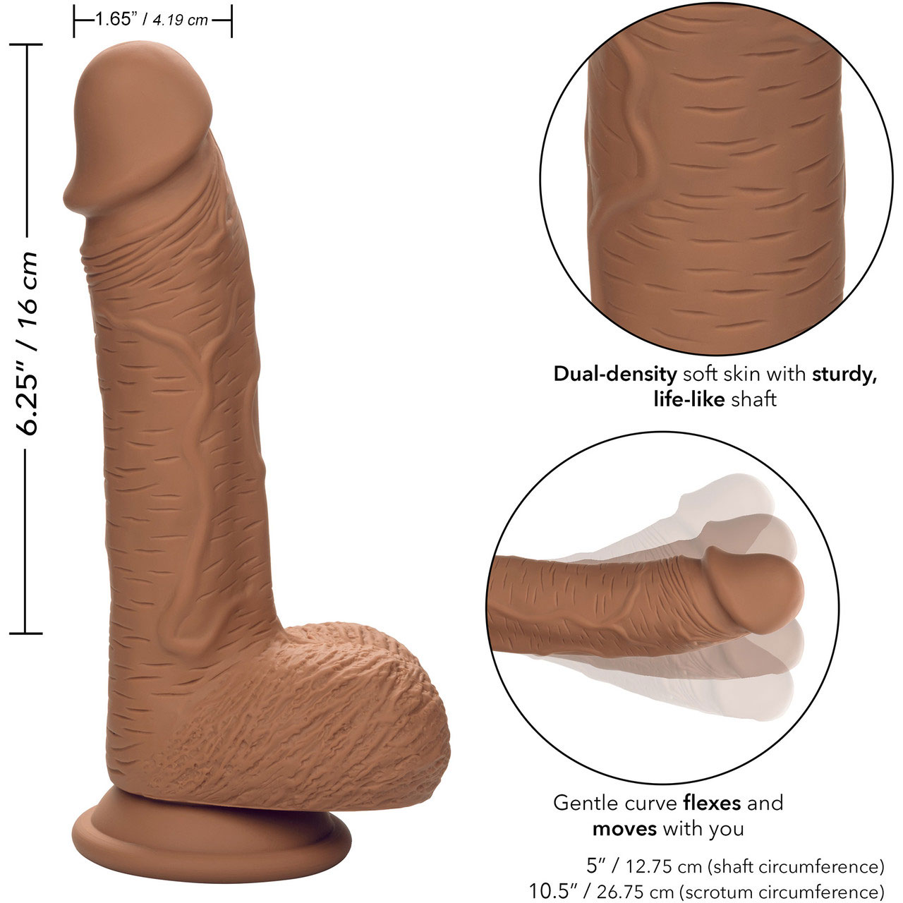 Silicone Studs Realistic 6.25" Suction Cup Dildo - Measurements