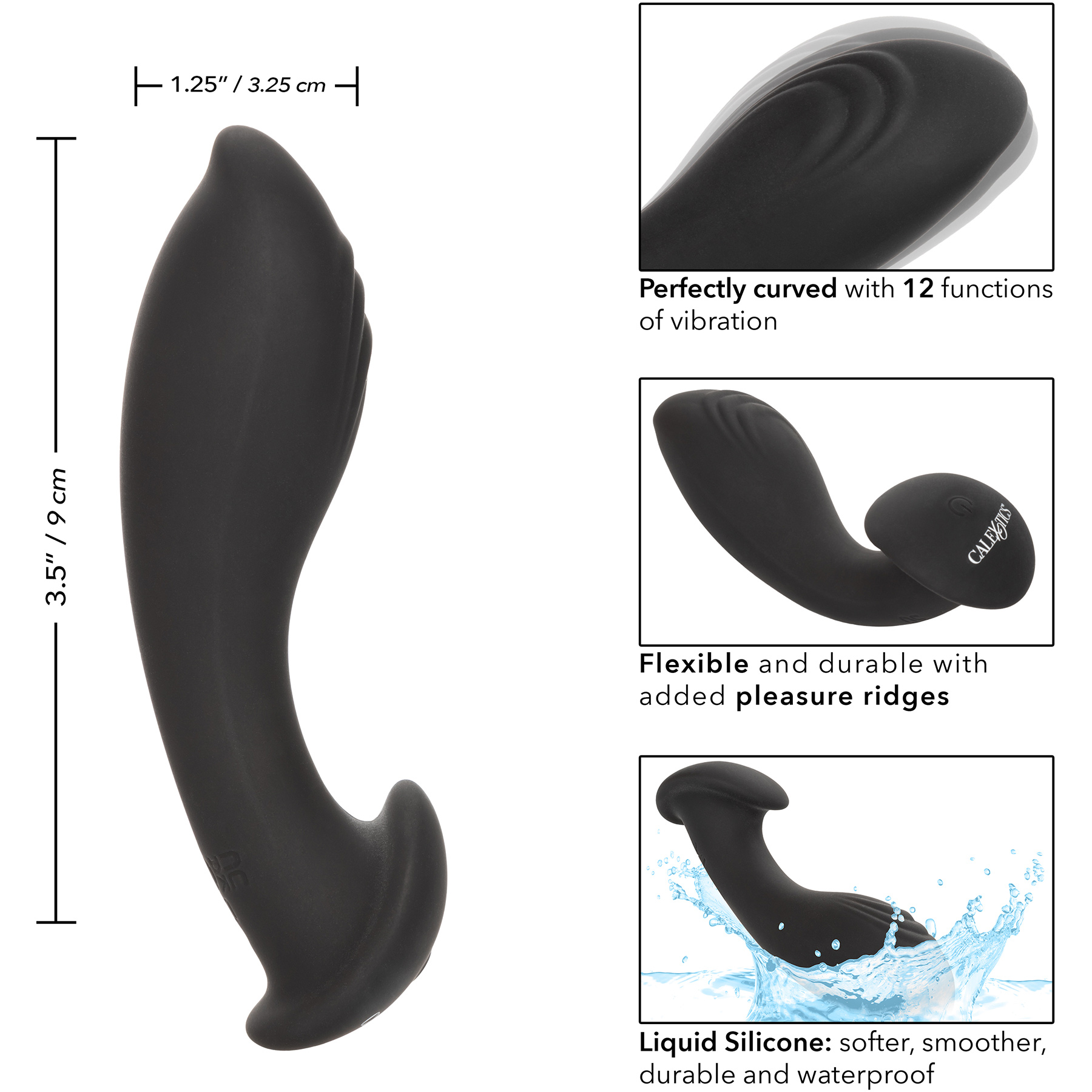 Eclipse Liquid Silicone Flex Vibrating Rechargeable Anal Probe - Measurements