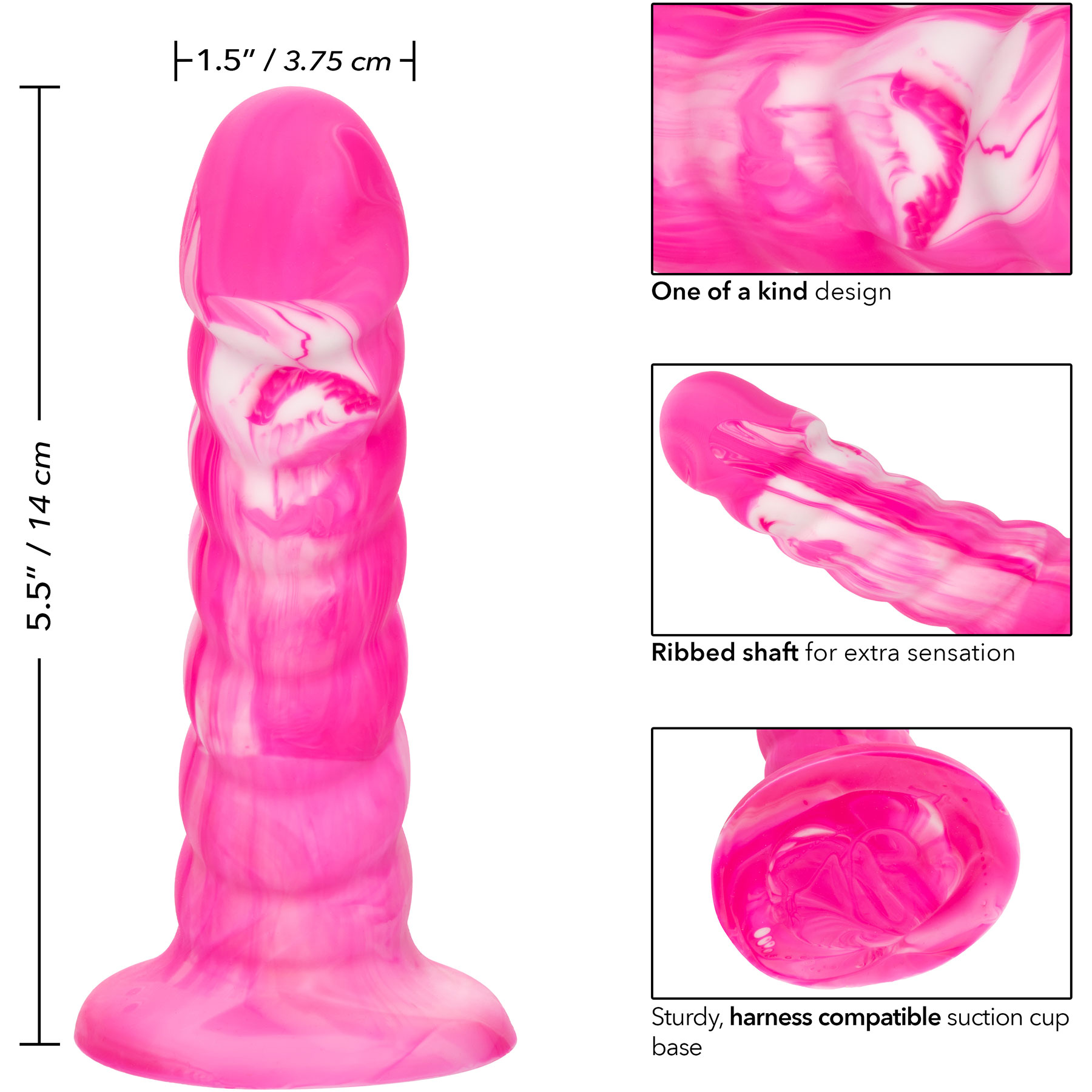 Twisted Love Twisted Ribbed Probe 5.5" Silicone Suction Cup Dildo - Measurements