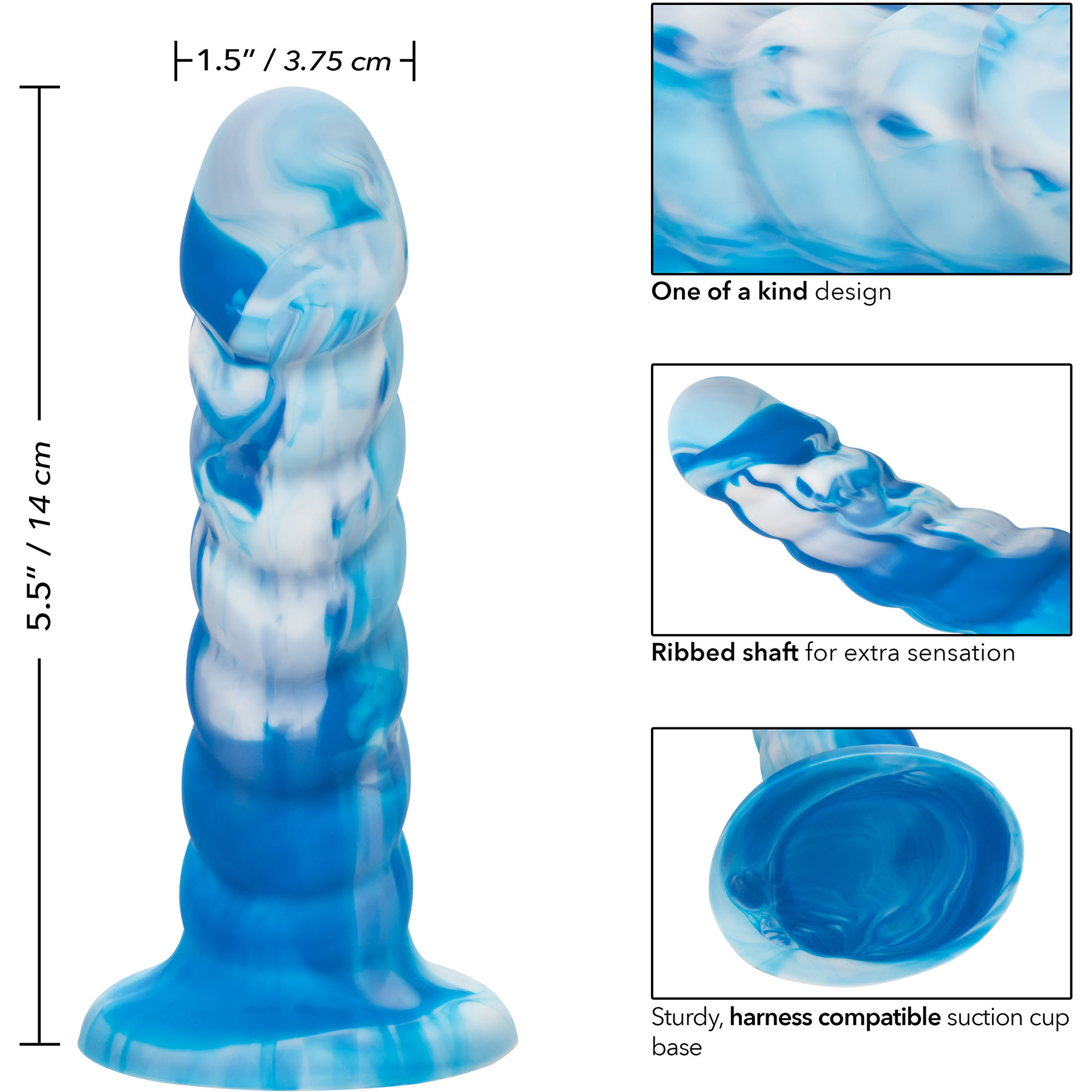Twisted Love Twisted Ribbed Probe 5.5" Silicone Suction Cup Dildo - Measurements