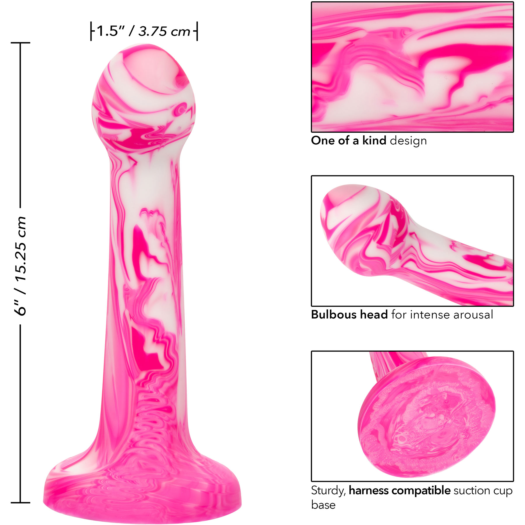 Twisted Love Twisted Bulb Tip Probe 6" Silicone Suction Cup Dildo - Measurements