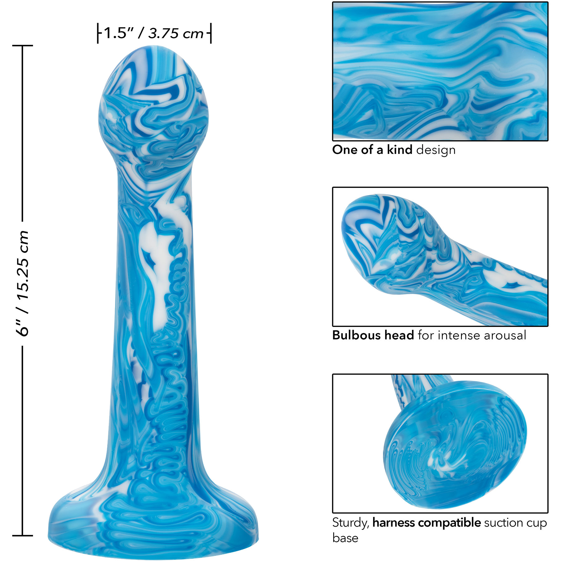 Twisted Love Twisted Bulb Tip Probe 6" Silicone Suction Cup Dildo - Measurements