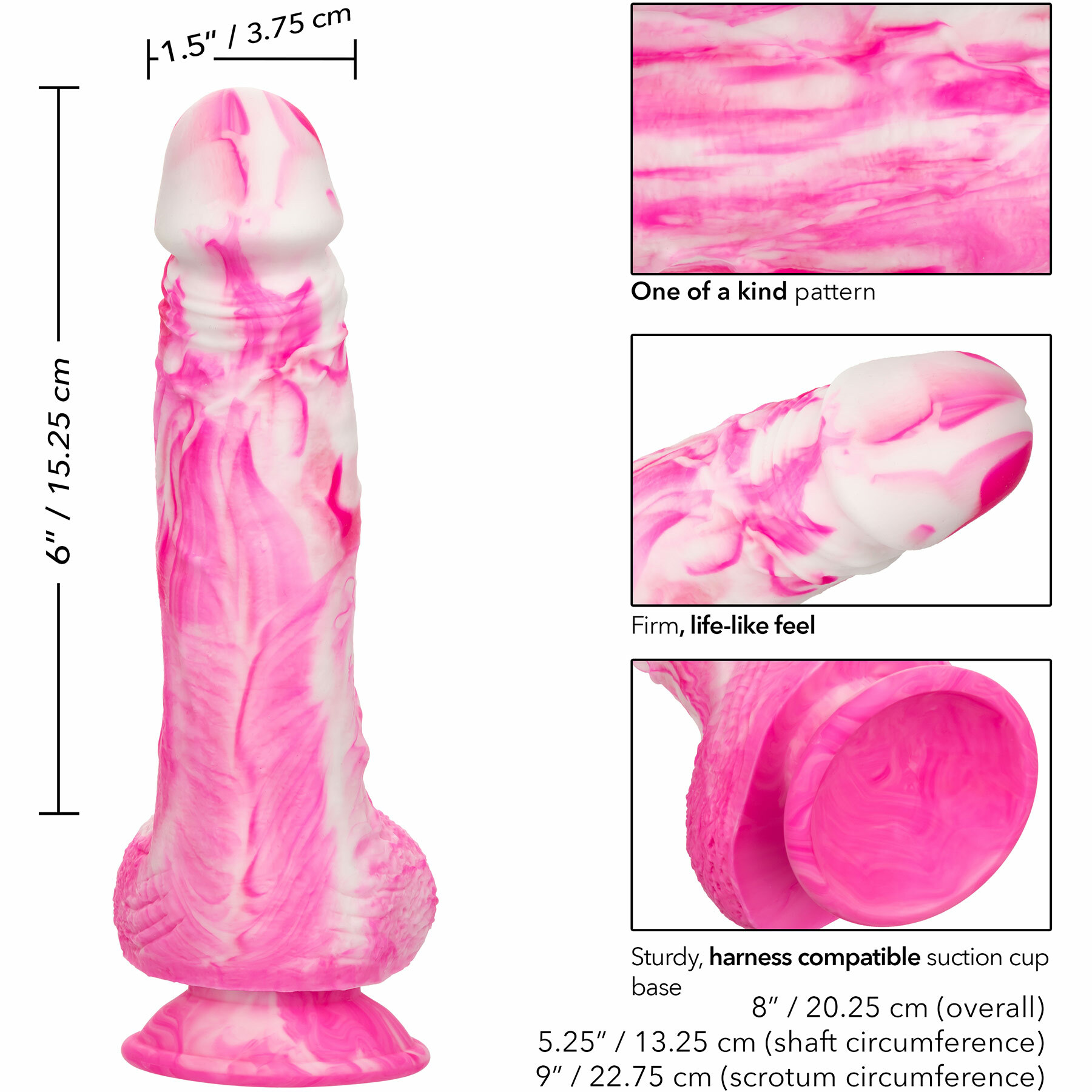 Twisted Love Twisted Dong 6" Silicone Suction Cup Dildo With Balls By CalExotics - Measurements