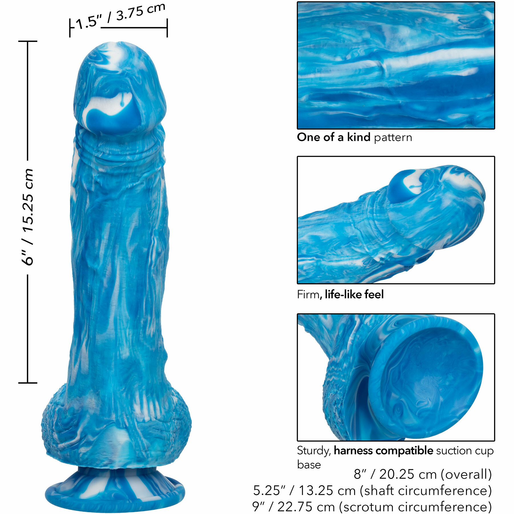 Twisted Love Twisted Dong 6" Silicone Suction Cup Dildo With Balls - Measurements