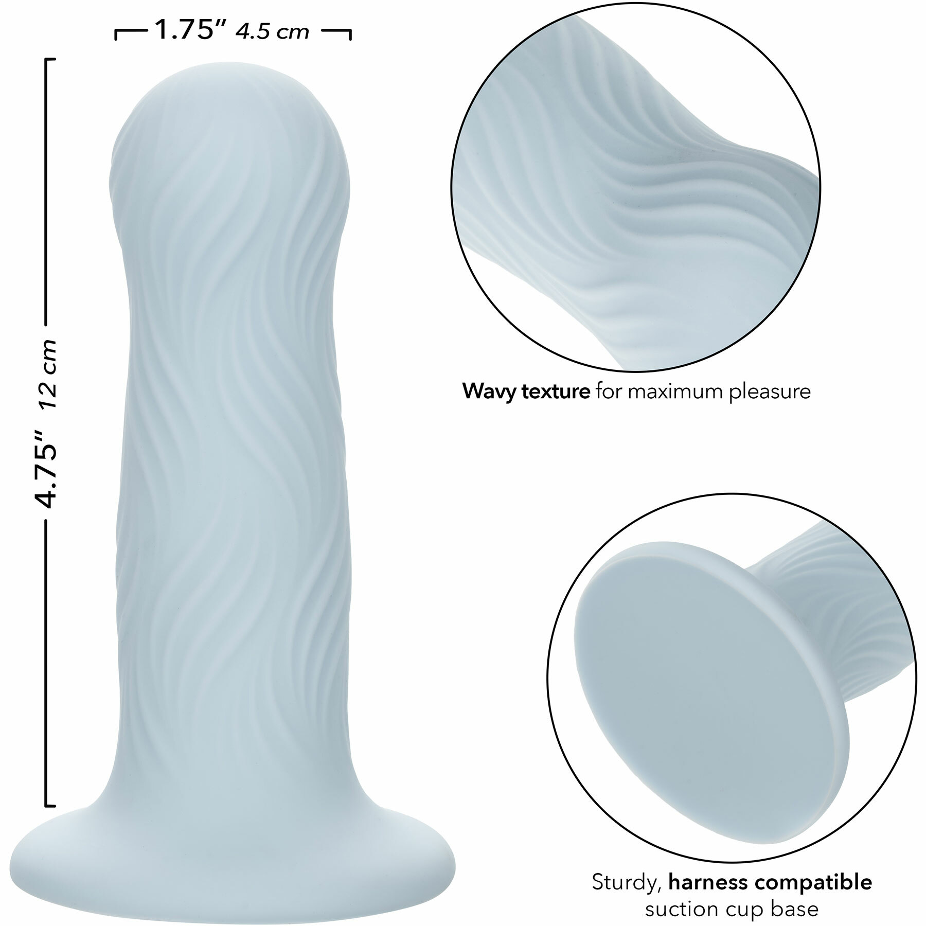 Wave Rider Foam 4.75" Silicone Suction Cup Dildo - Measurements