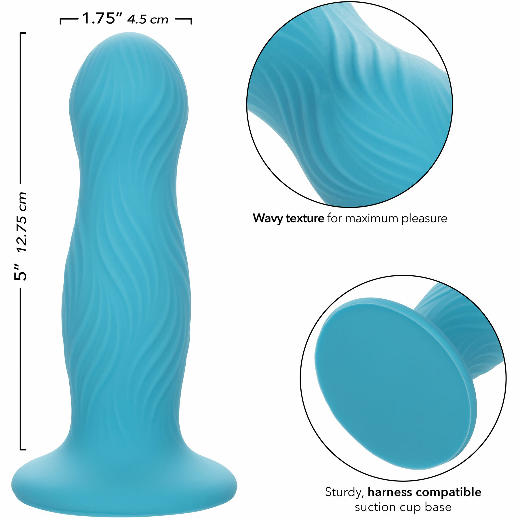 Wave Rider Swell 5" Silicone Suction Cup Dildo - Measurements