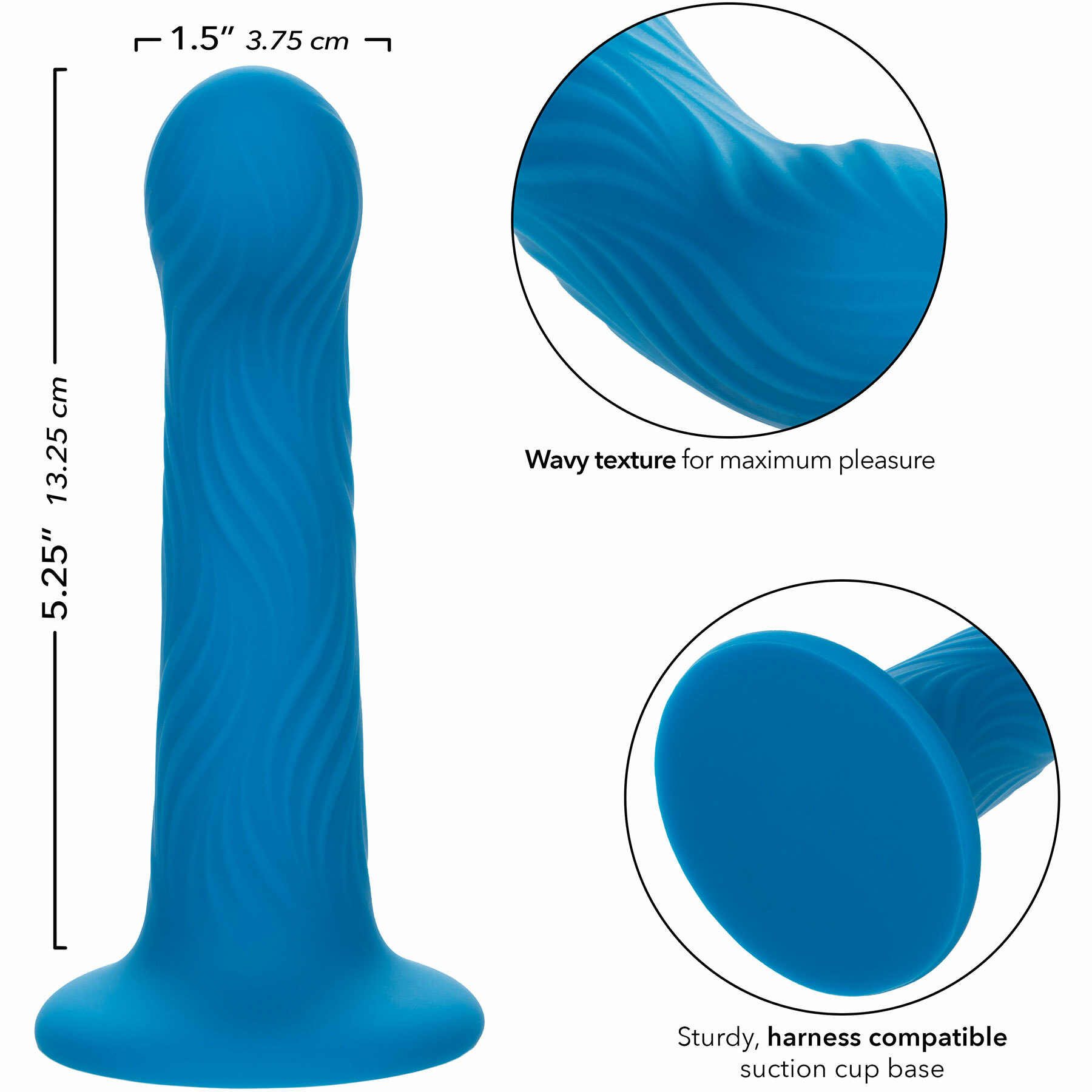 Wave Rider Ripple 5.25" Silicone Suction Cup Dildo - Measurements