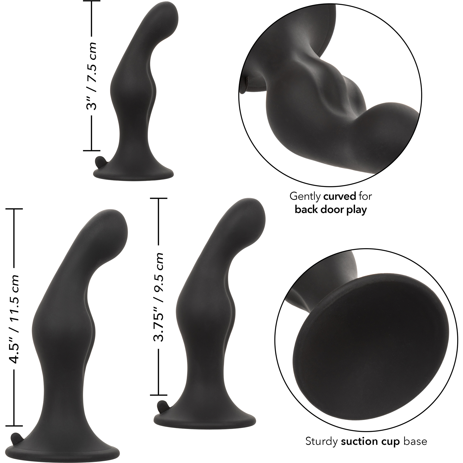 Silicone Anal Ripple 3 Piece Butt Plug Kit By CalExotics - Measurements