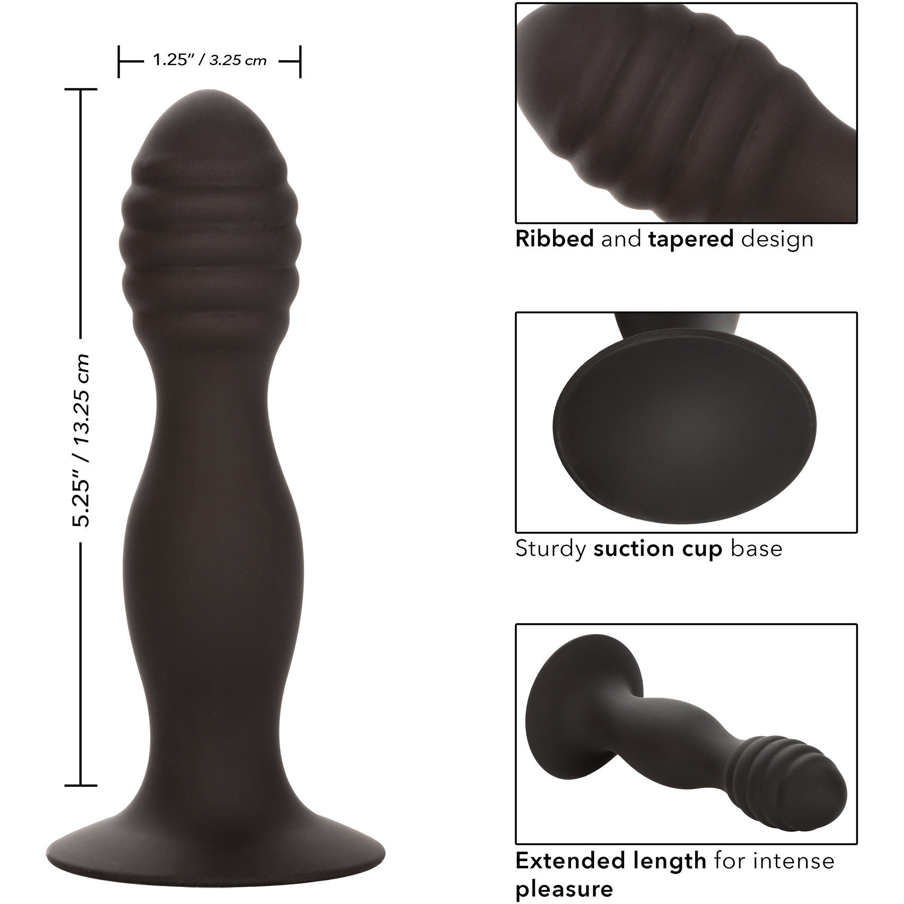 Silicone Ribbed Anal Stud Suction Cup Dildo By CalExotics - Measurements