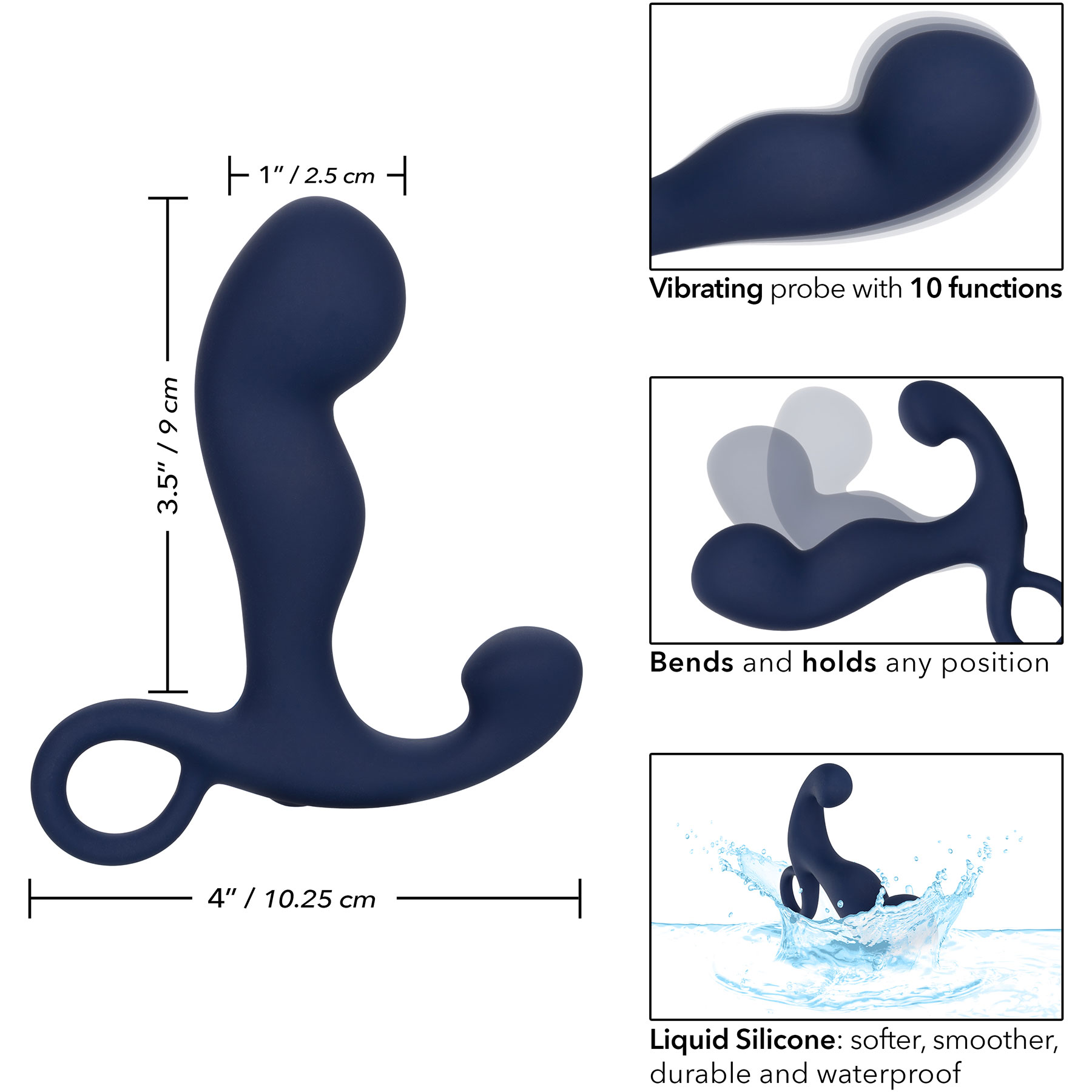 Viceroy Platinum Series Silicone Rechargeable Command Prostate Probe - Measurements