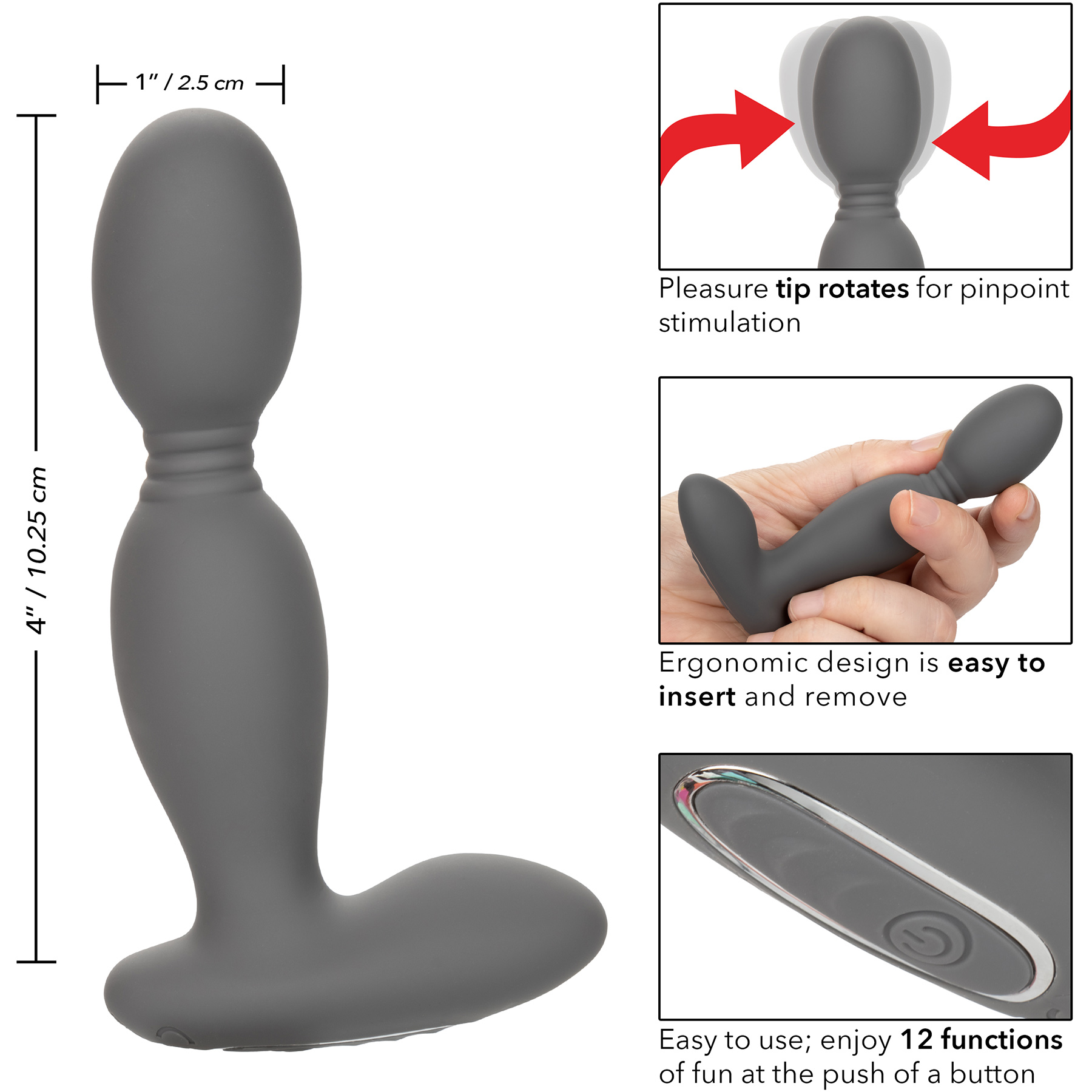 Eclipse Silicone Rotator Vibrating Rechargeable Anal Probe By CalExotics - Measurements