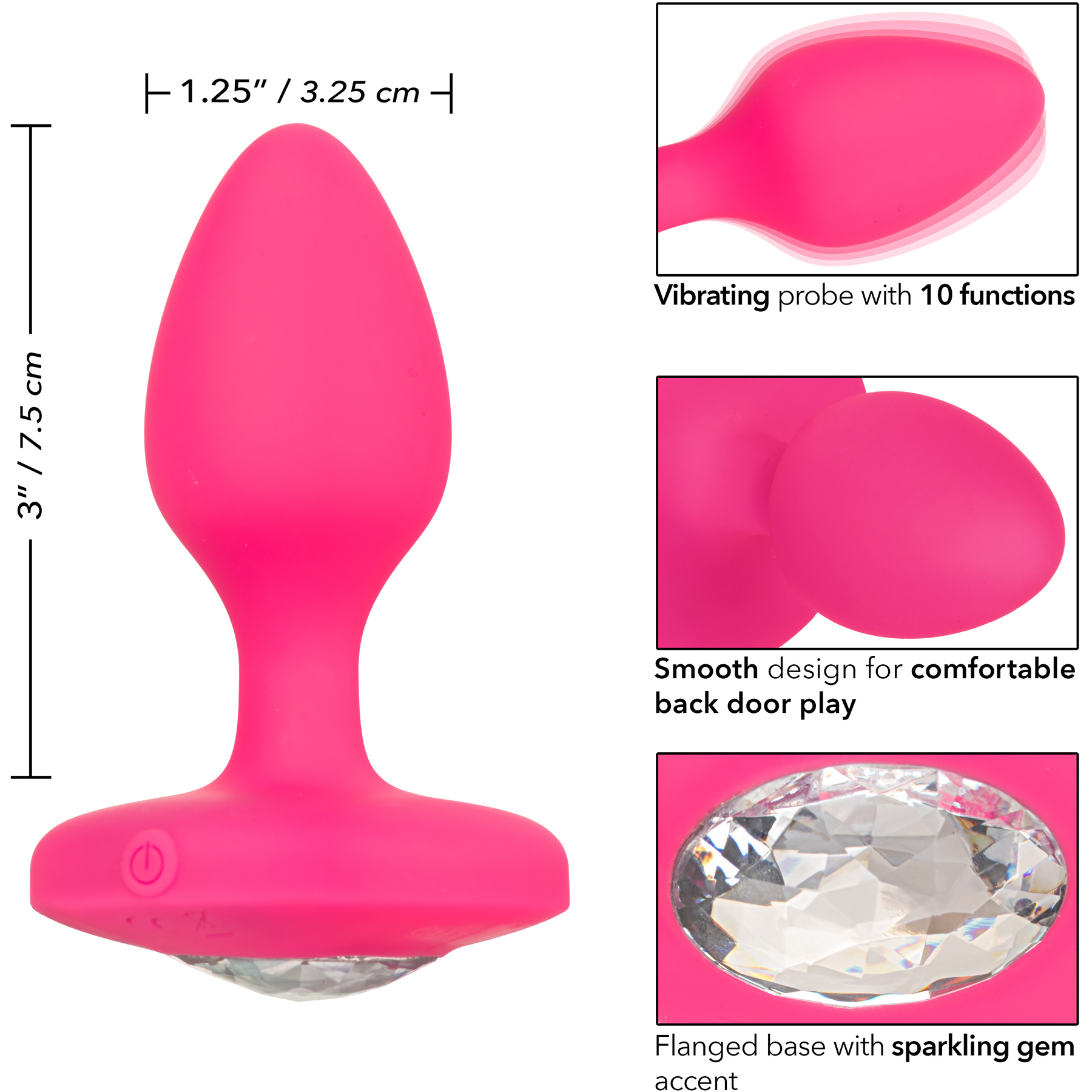 Cheeky Gems Silicone Rechargeable Vibrating Medium Anal Probe By CalExotics - Measurements