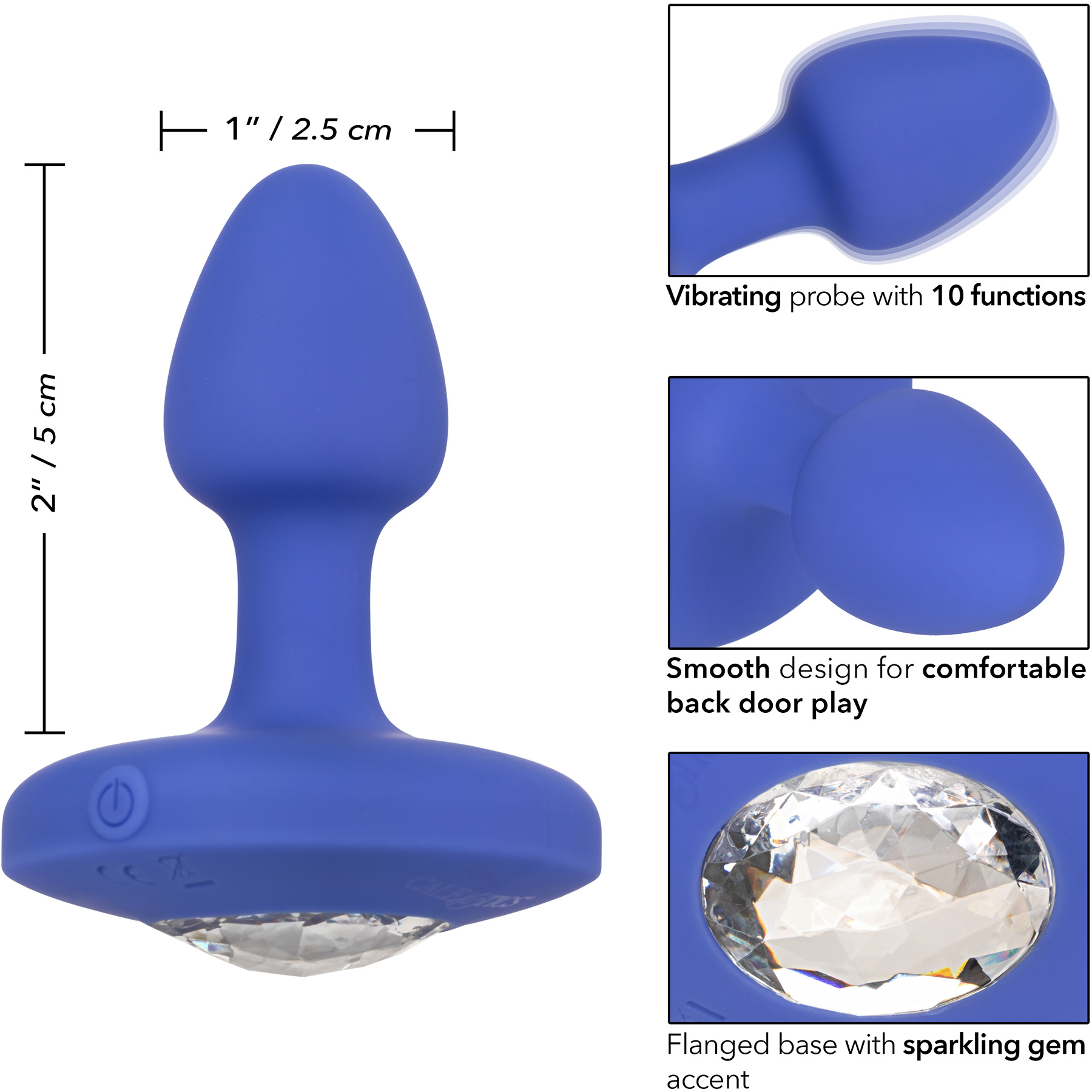 Cheeky Gems Silicone Rechargeable Vibrating Small Anal Probe By CalExotics - Measurements