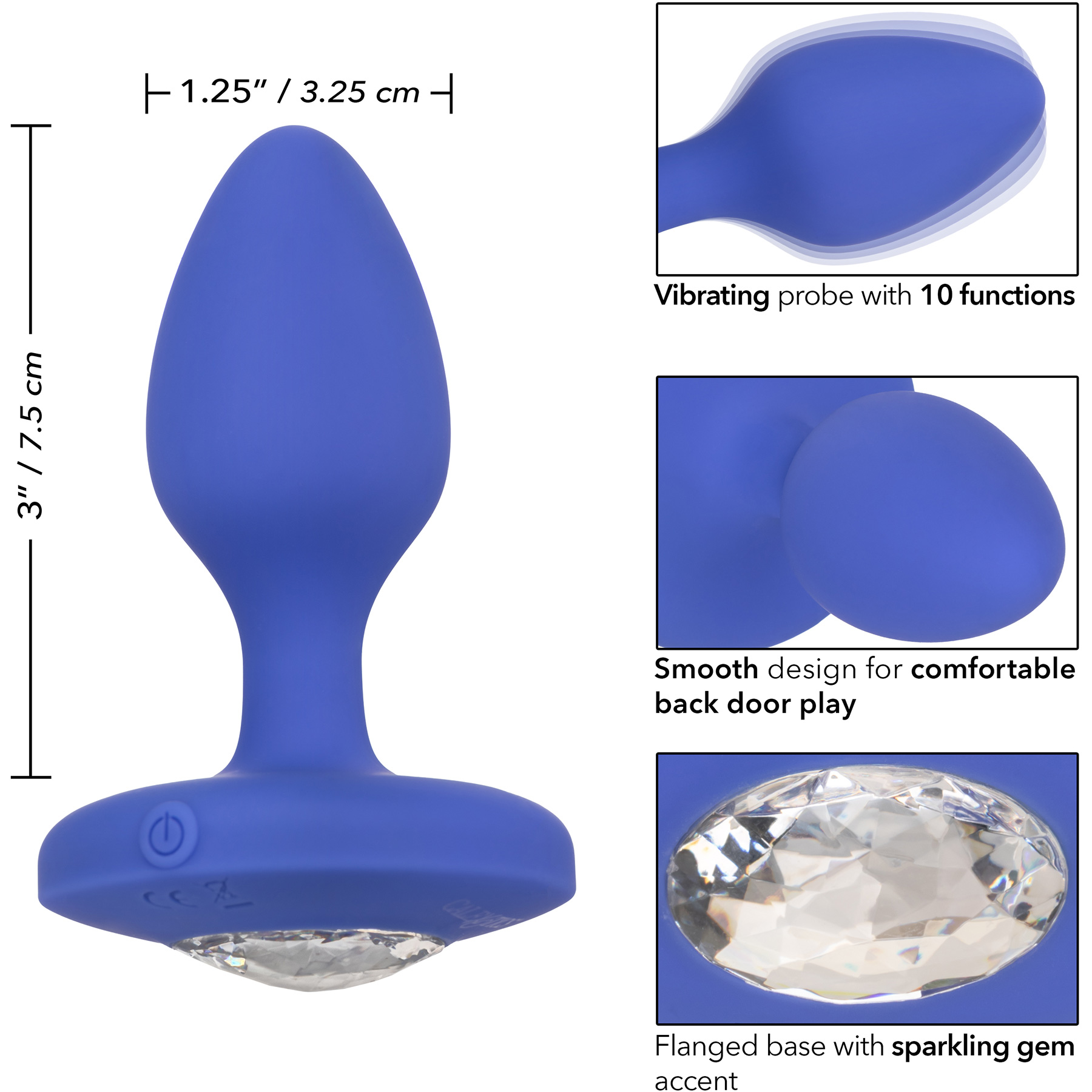 Cheeky Gems Silicone Rechargeable Vibrating Medium Anal Probe By CalExotics - Measurements