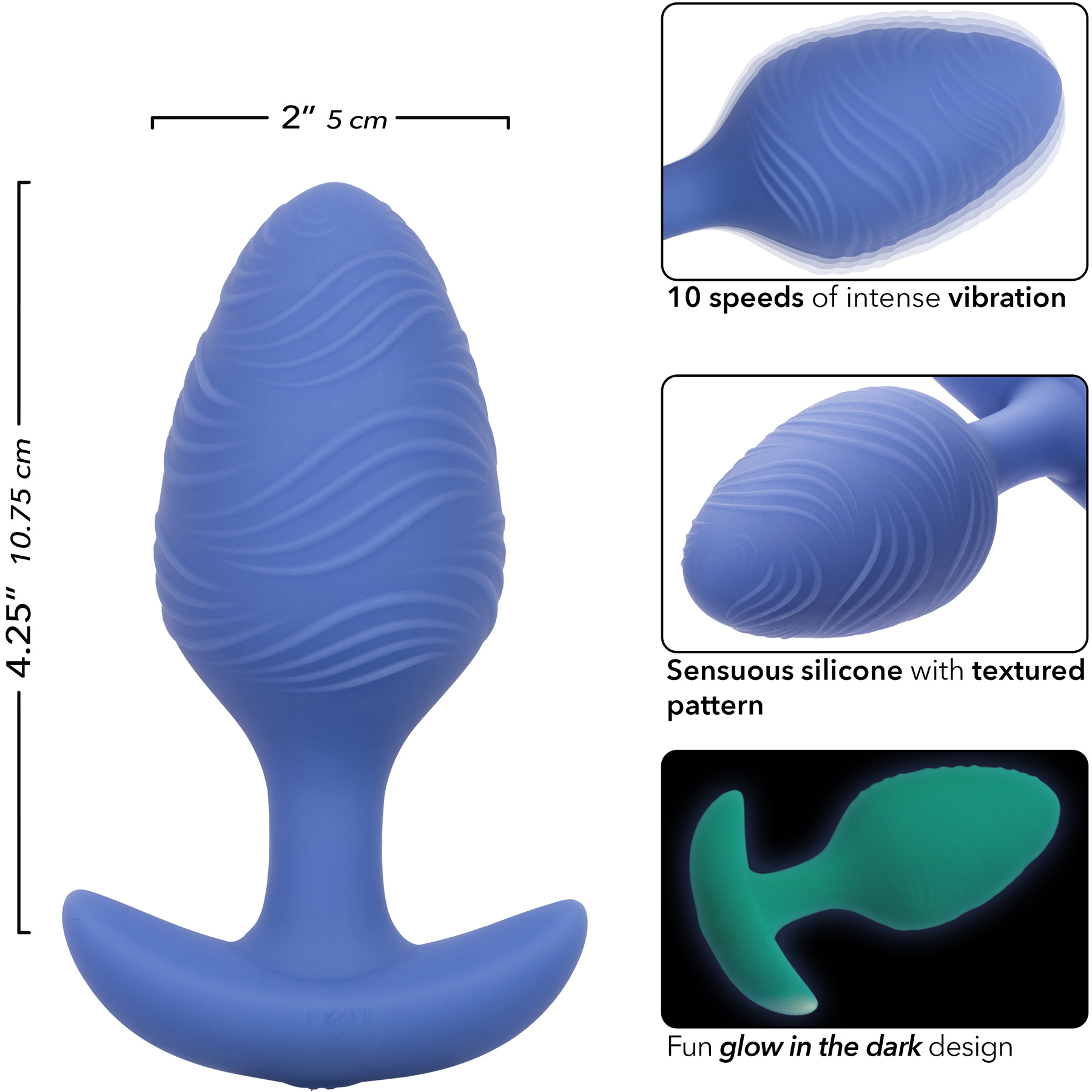 Cheeky Glow In The Dark Rechargeable Silicone Vibrating Large Butt Plug - Measurements