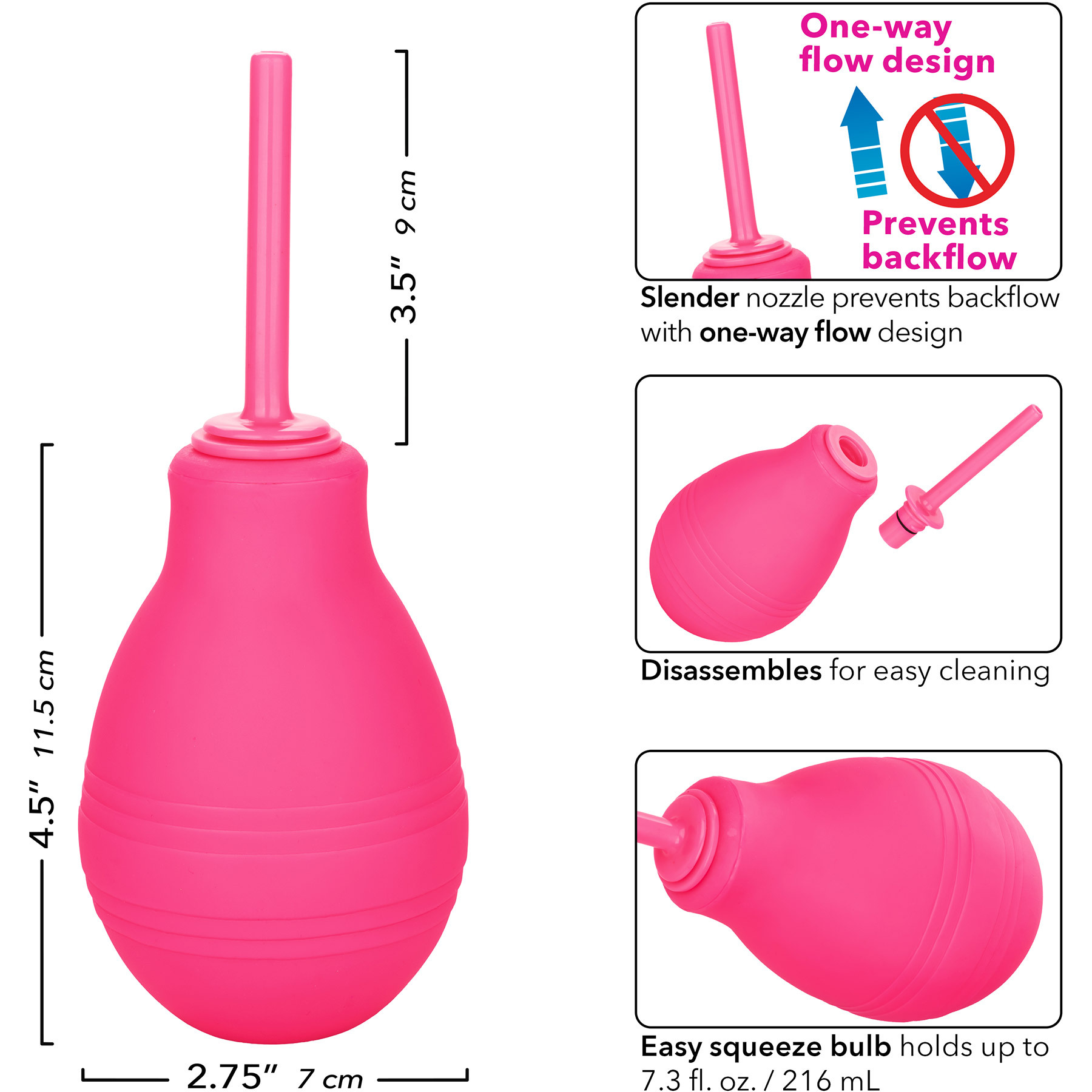 Cheeky One Way Flow Douche Anal Cleansing Tool - Measurements