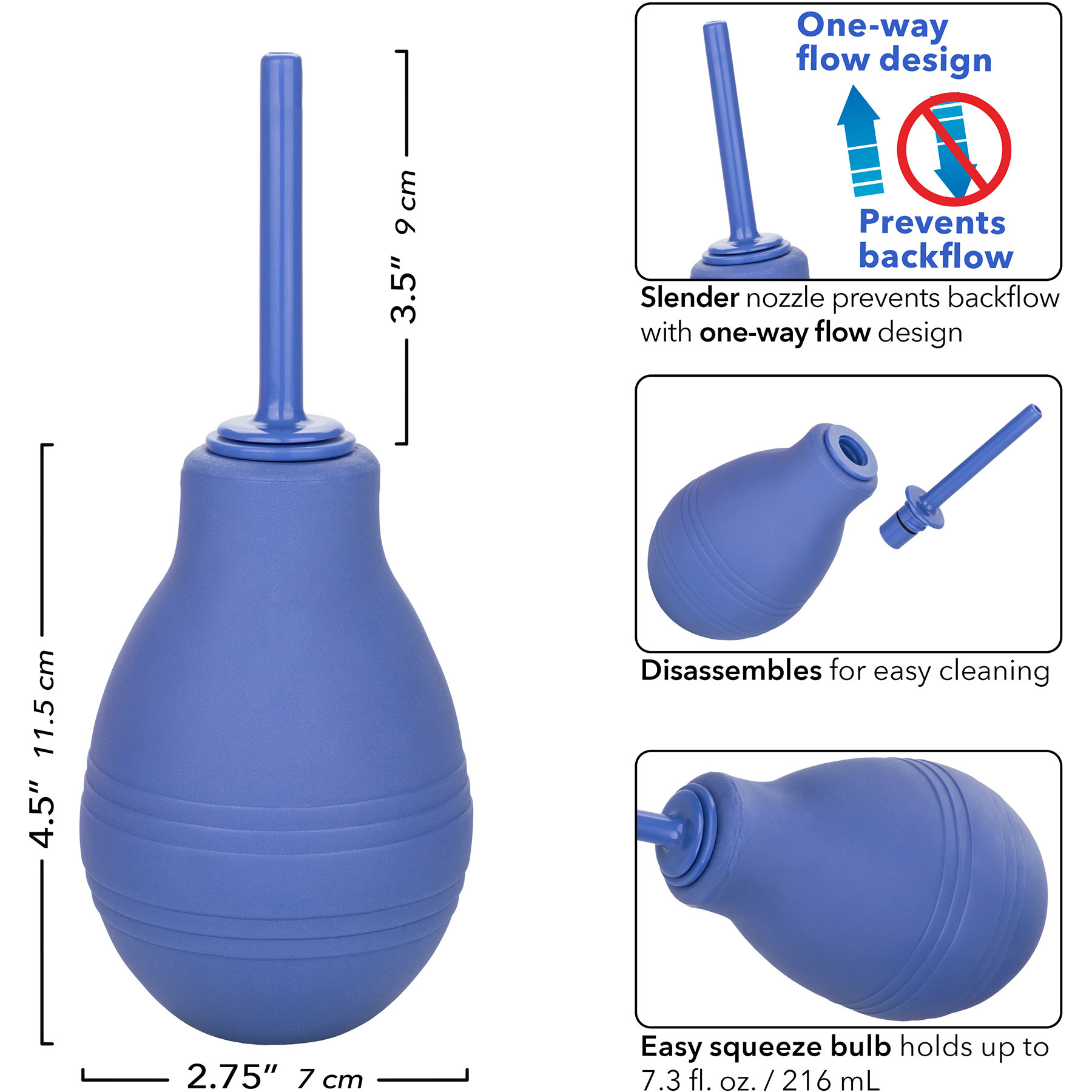 Cheeky One Way Flow Douche Anal Cleansing Tool - Measurements