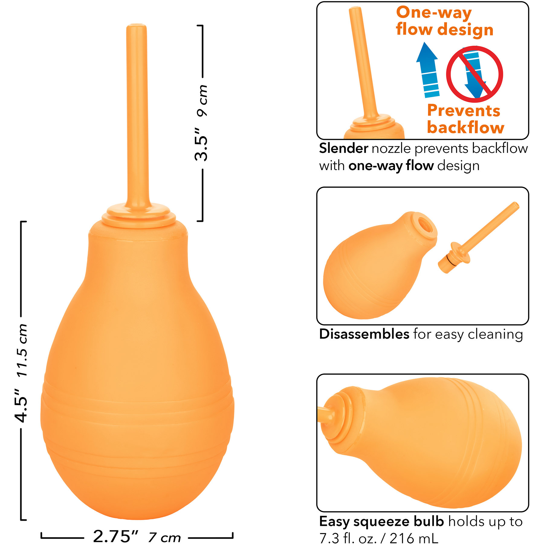 Cheeky One Way Flow Douche Anal Cleansing Tool - Measurements