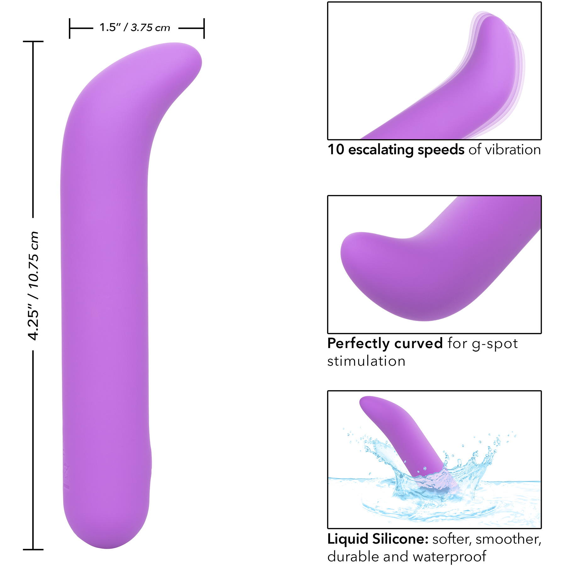 Bliss Liquid Silicone Mini G Vibe Rechargeable Waterproof G-Spot Vibrator - Measurements