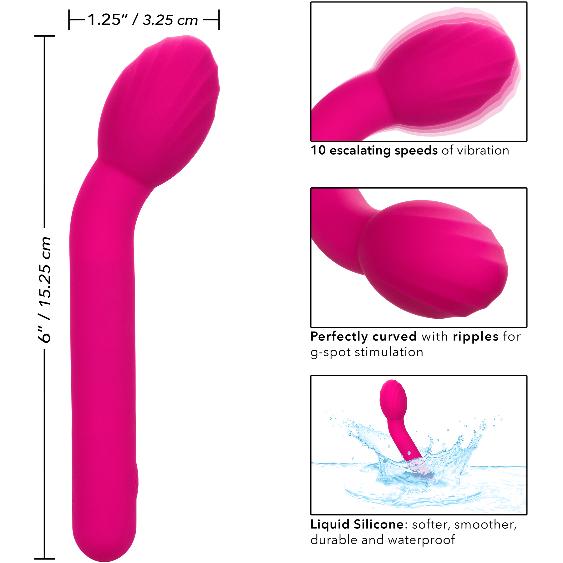 Bliss Liquid Silicone Mini Tulip Rechargeable Waterproof G-Spot Vibrator - Measurements