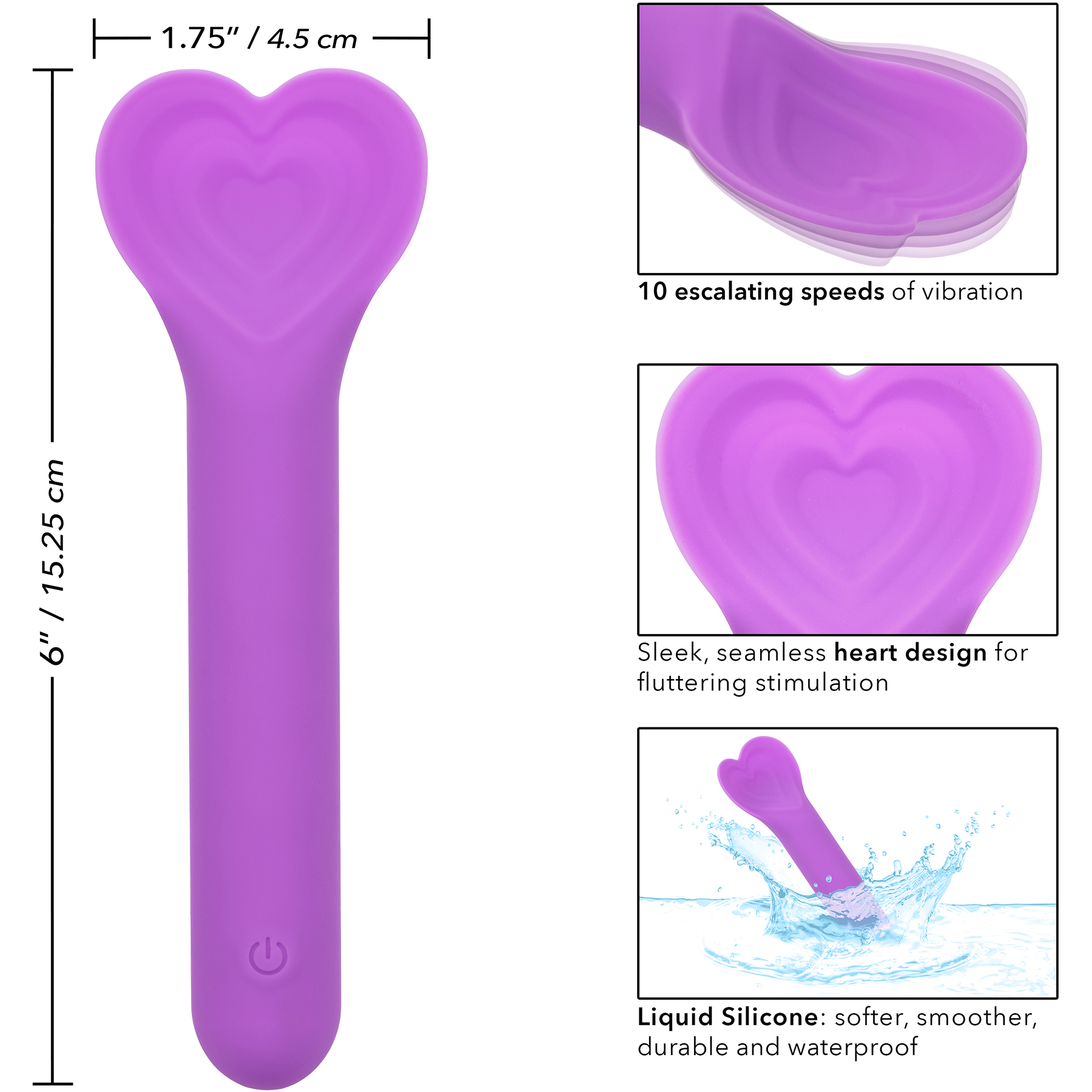 Bliss Liquid Silicone Lover Rechargeable Waterproof Clitoral Vibrator - Measurements