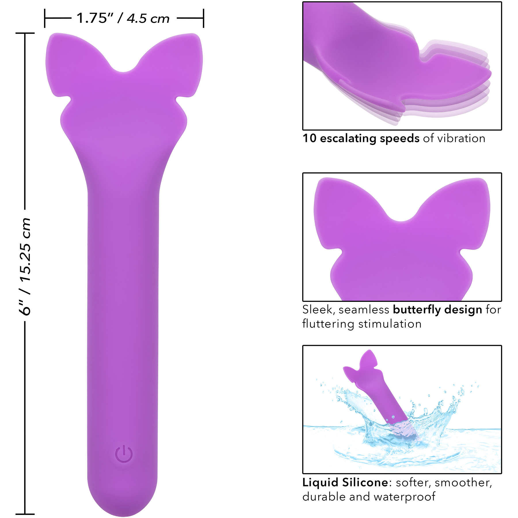 Bliss Liquid Silicone Flutter Rechargeable Waterproof Clitoral Vibrator - Measurements