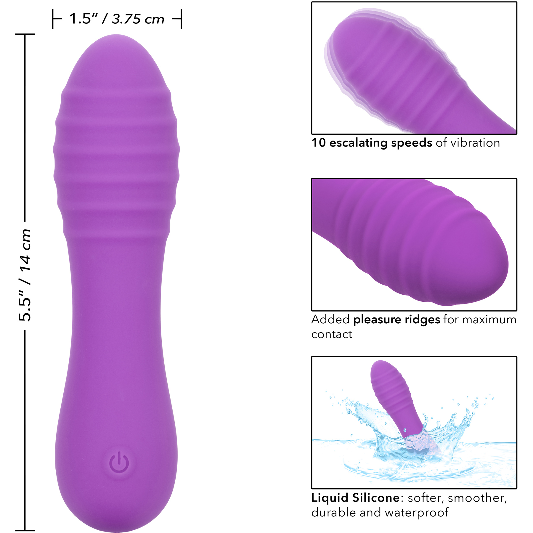 Bliss Liquid Silicone Ripple Rechargeable Waterproof Clitoral Vibrator - Measurements