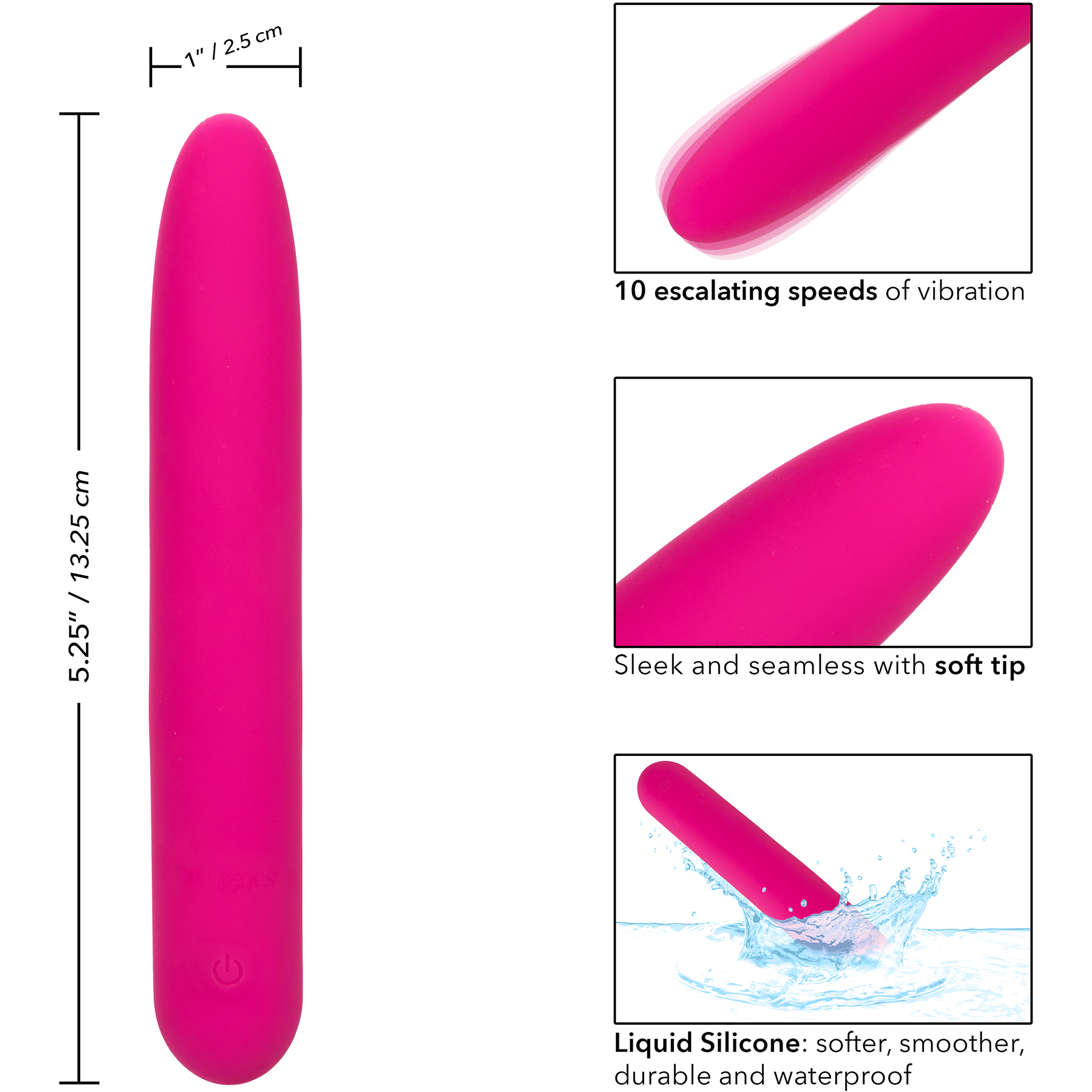 Bliss Liquid Silicone Rechargeable Waterproof Vibrator - Measurements