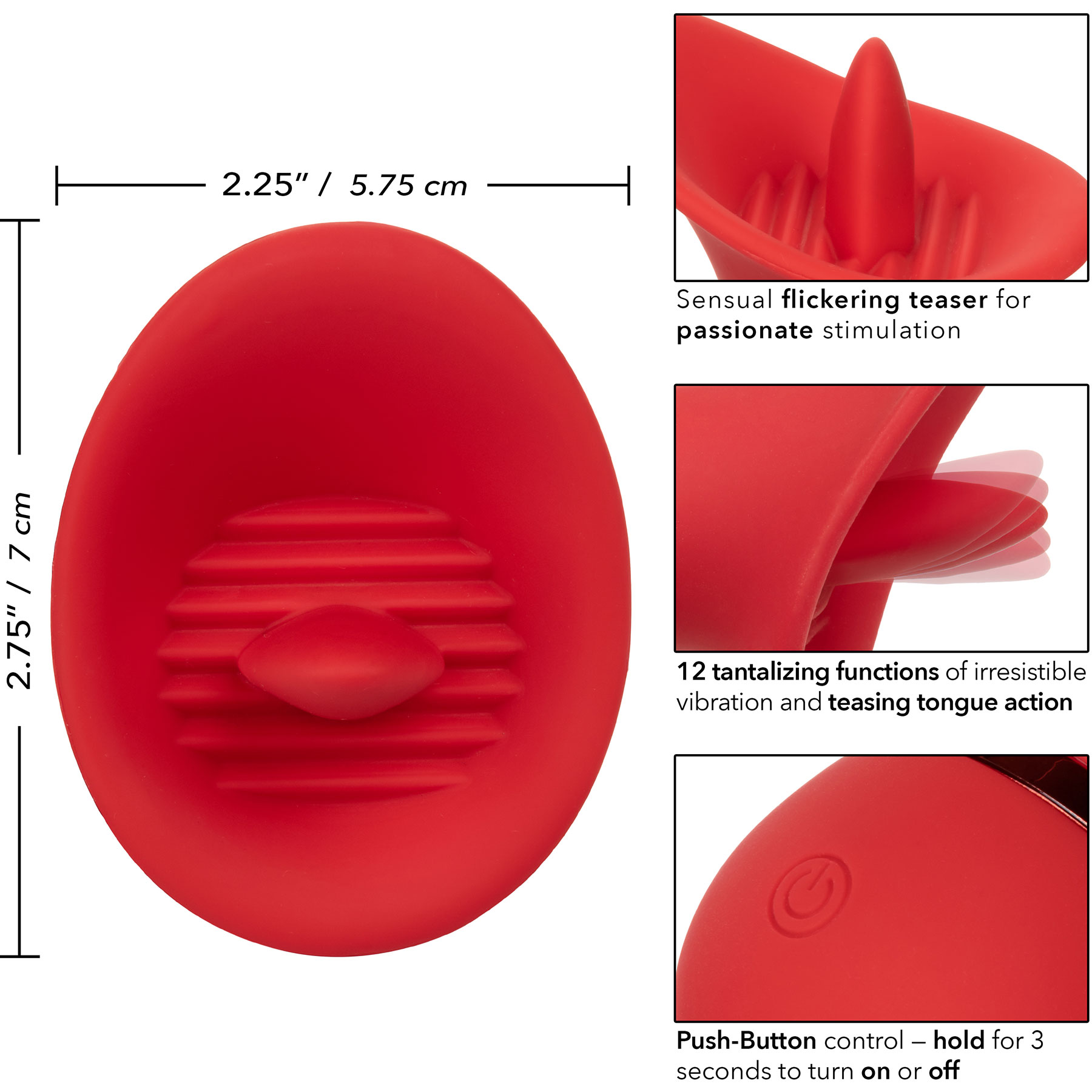 French Kiss Seducer Rechargeable Silicone Clitoral Stimulator By CalExotics - Measurements