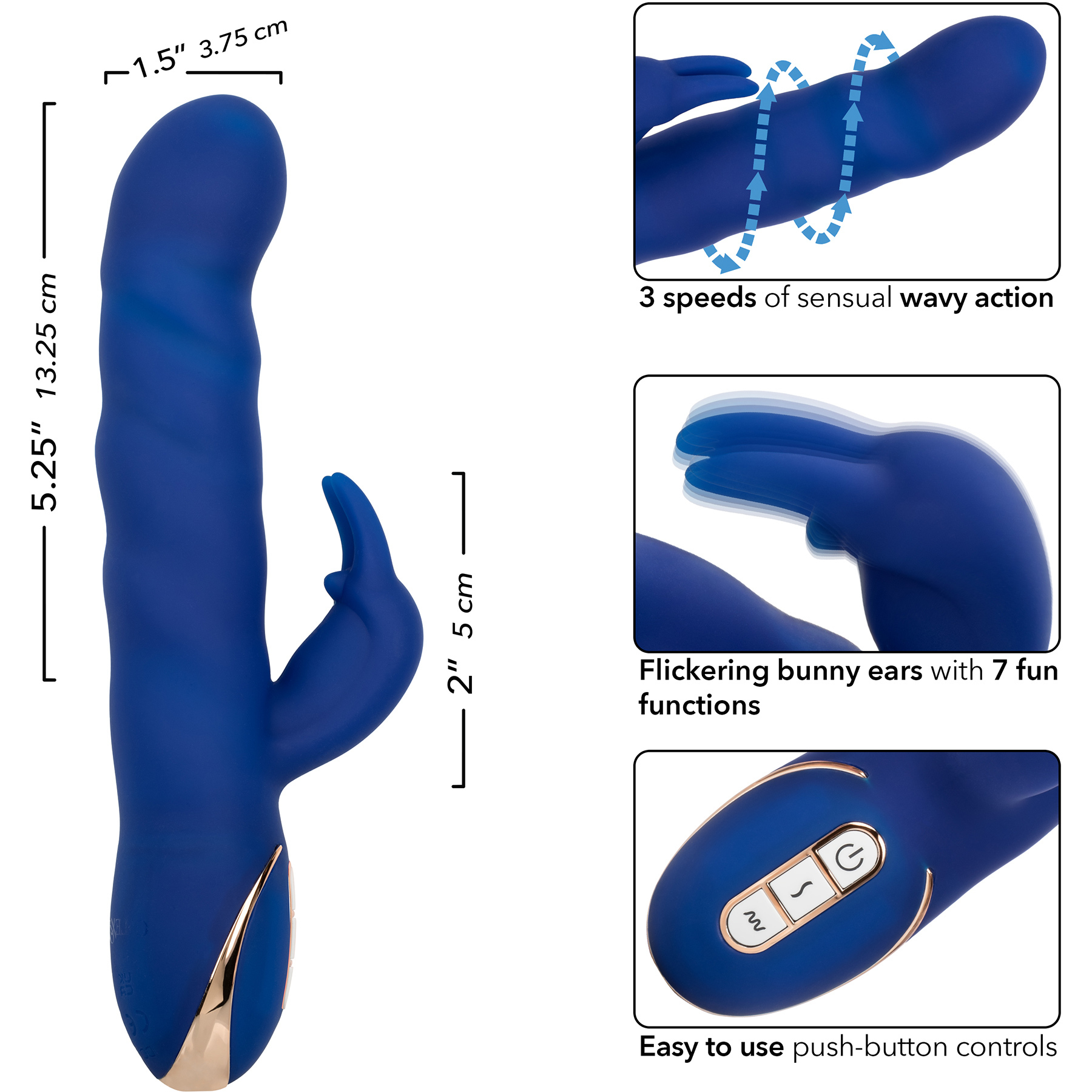 Jack Rabbit Signature Silicone Wave Motion Rabbit Rechargeable Dual Stimulation Vibrator - Measurements