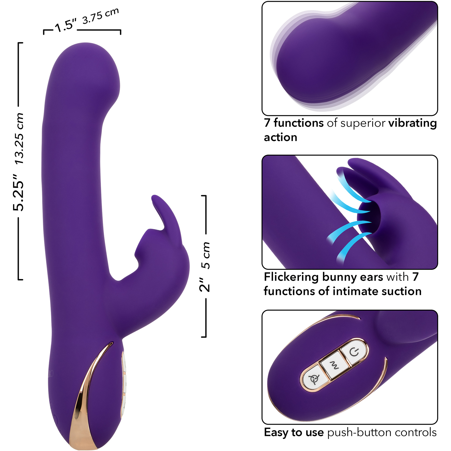 Jack Rabbit Signature Silicone Suction Rabbit Rechargeable Dual Stimulation Vibrator - Measurements