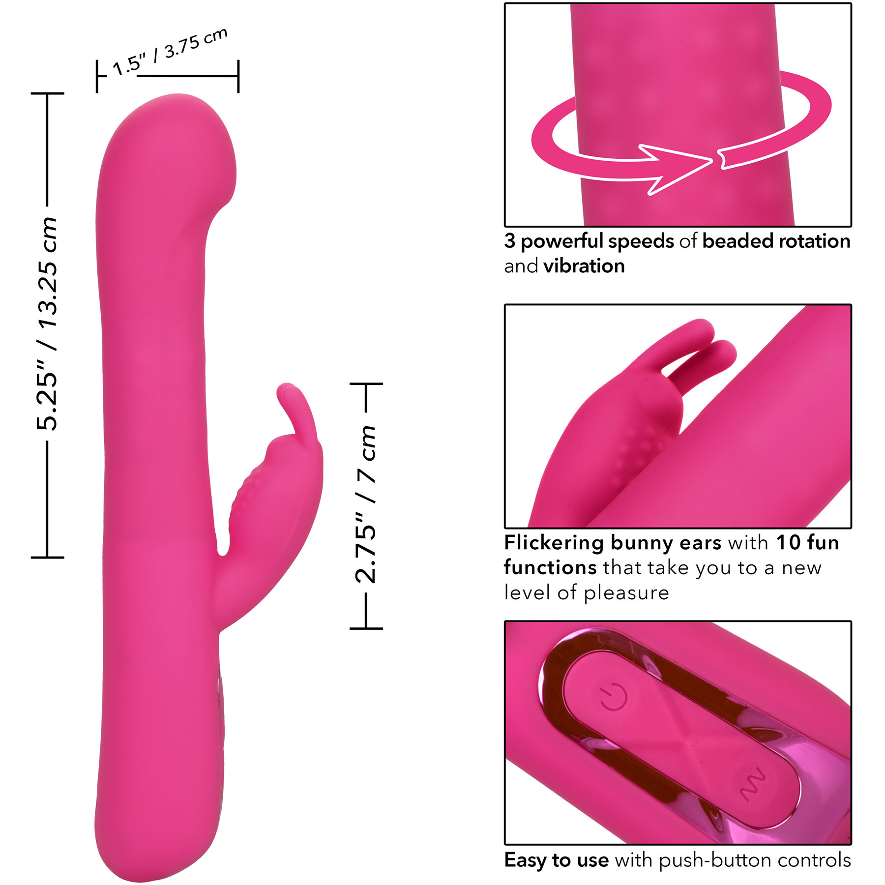 Jack Rabbit Elite Beaded G Rabbit Silicone Rechargeable Dual Stimulation Vibrator - Measurements